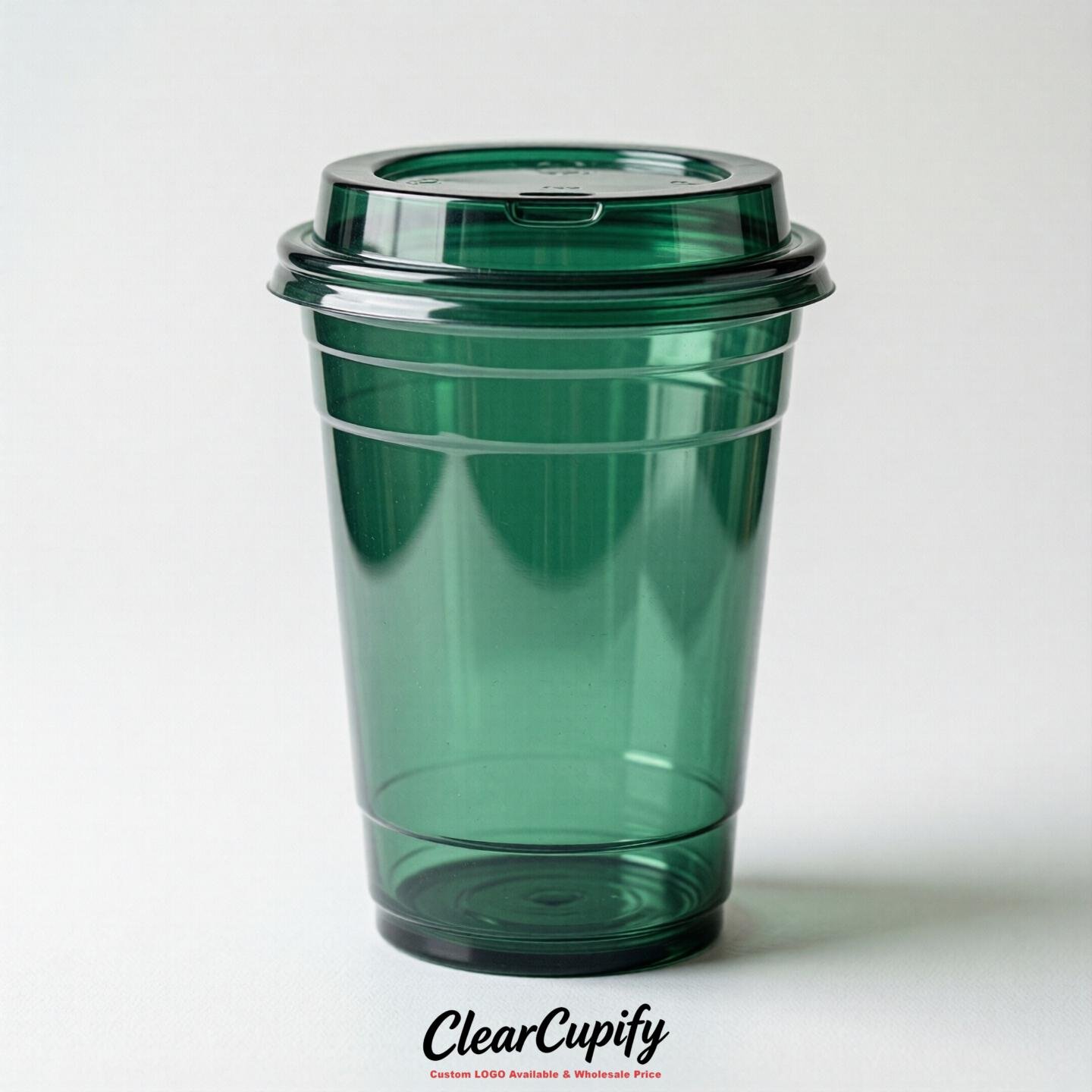 Blank Translucent Emerald Green Clear Plastic Cups with Lids - Choice of PET/PP/PLA