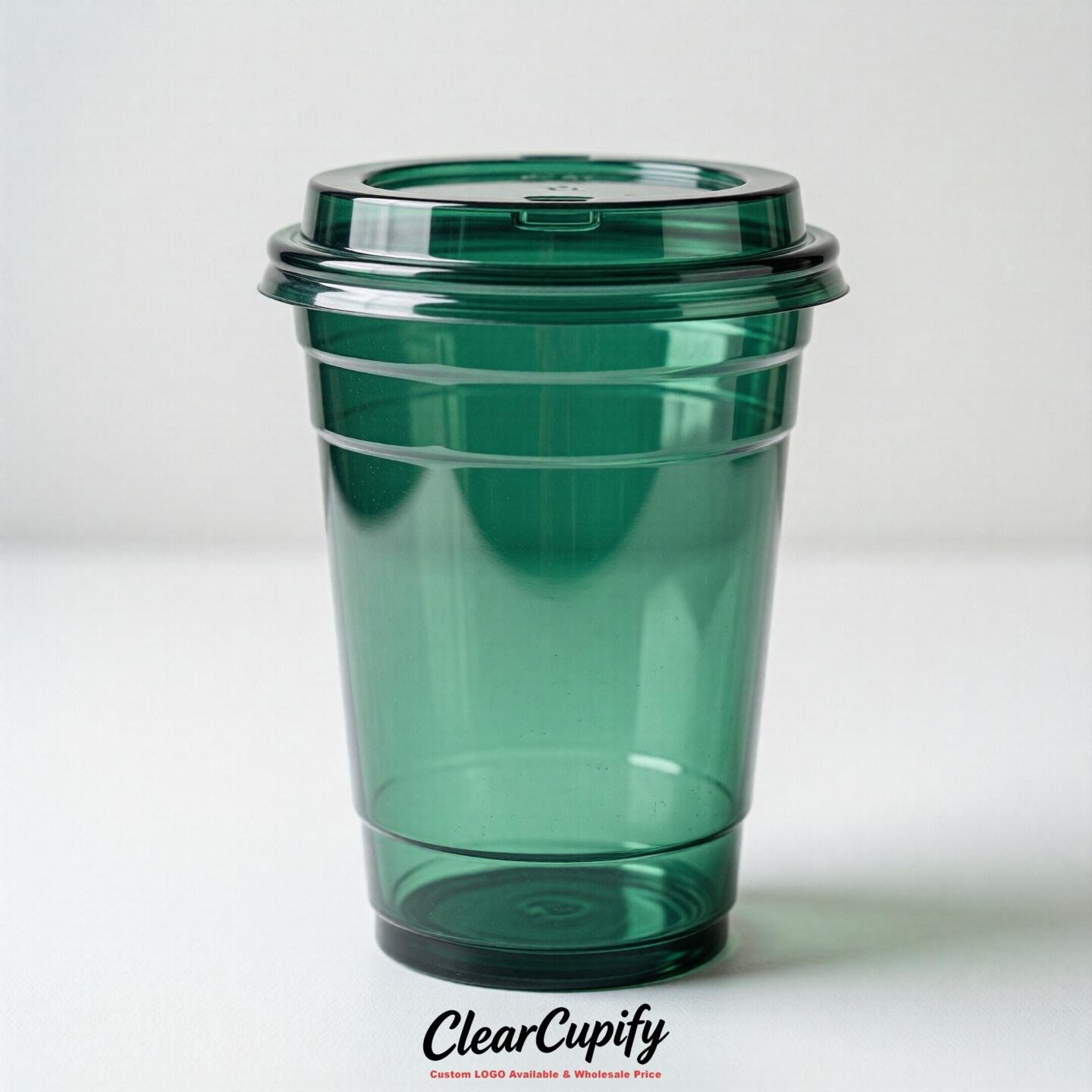Blank Translucent Emerald Green Clear Plastic Cups with Lids - Choice of PET/PP/PLA
