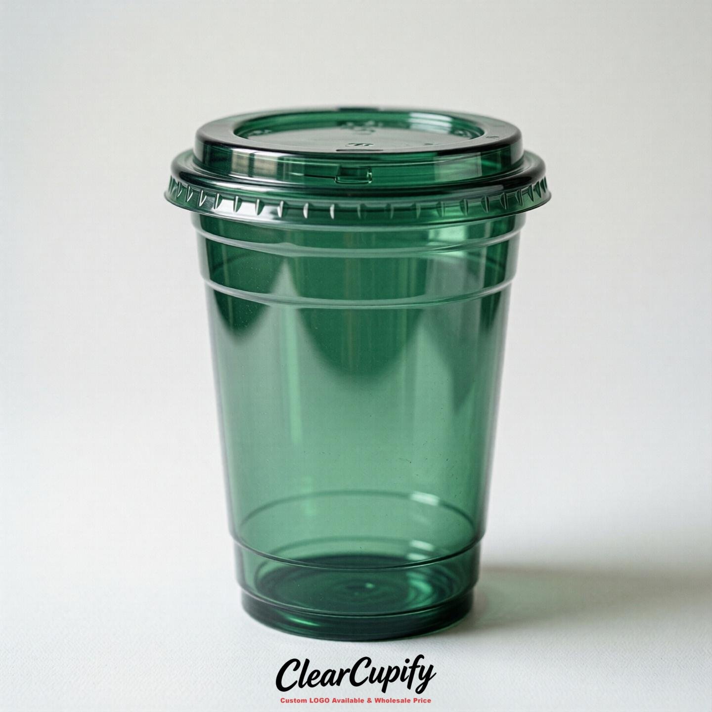 Blank Translucent Emerald Green Clear Plastic Cups with Lids - Choice of PET/PP/PLA