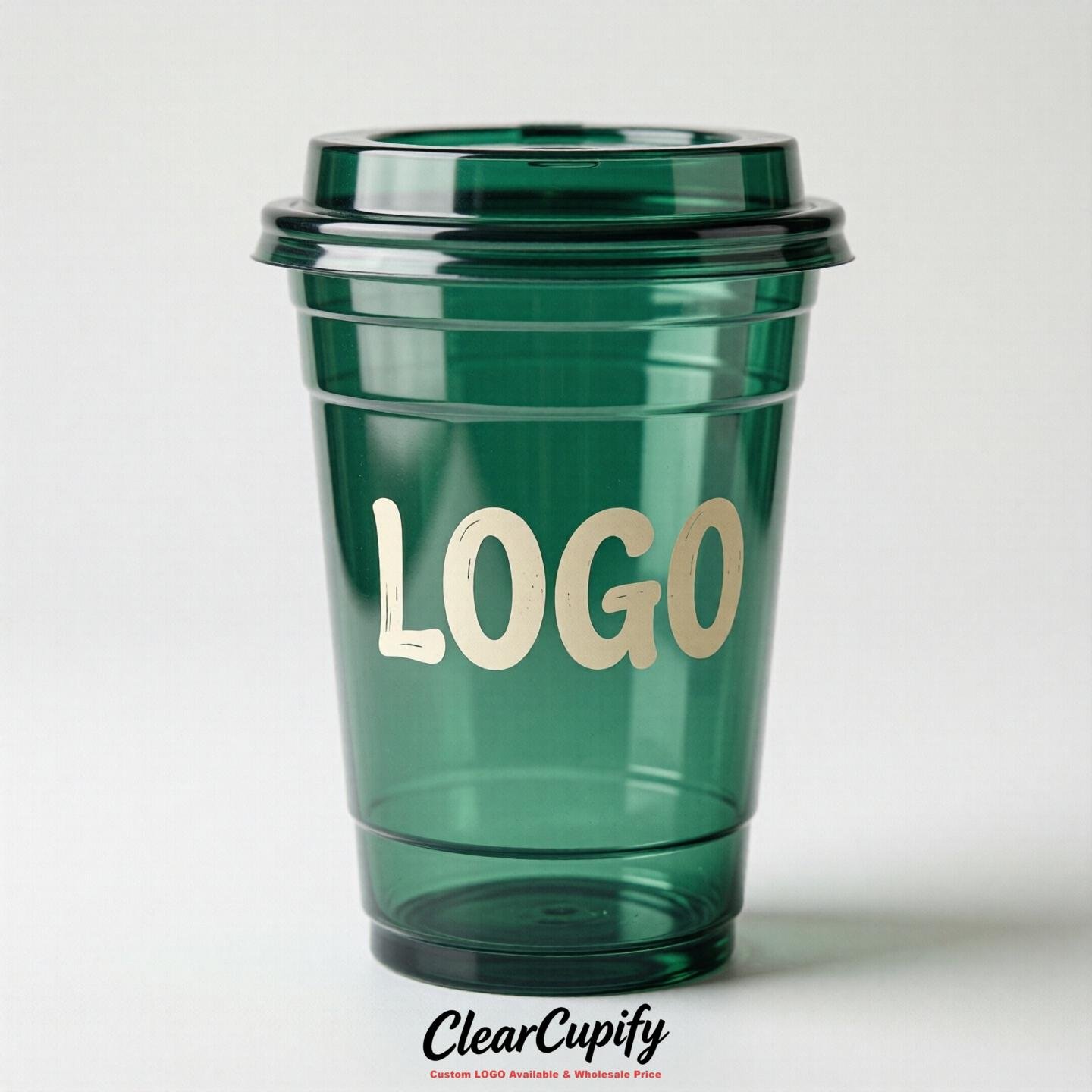 Emerald Green Clear Plastic Cups with Custom Logo 12oz / 16oz / 20oz / 24oz / 32oz