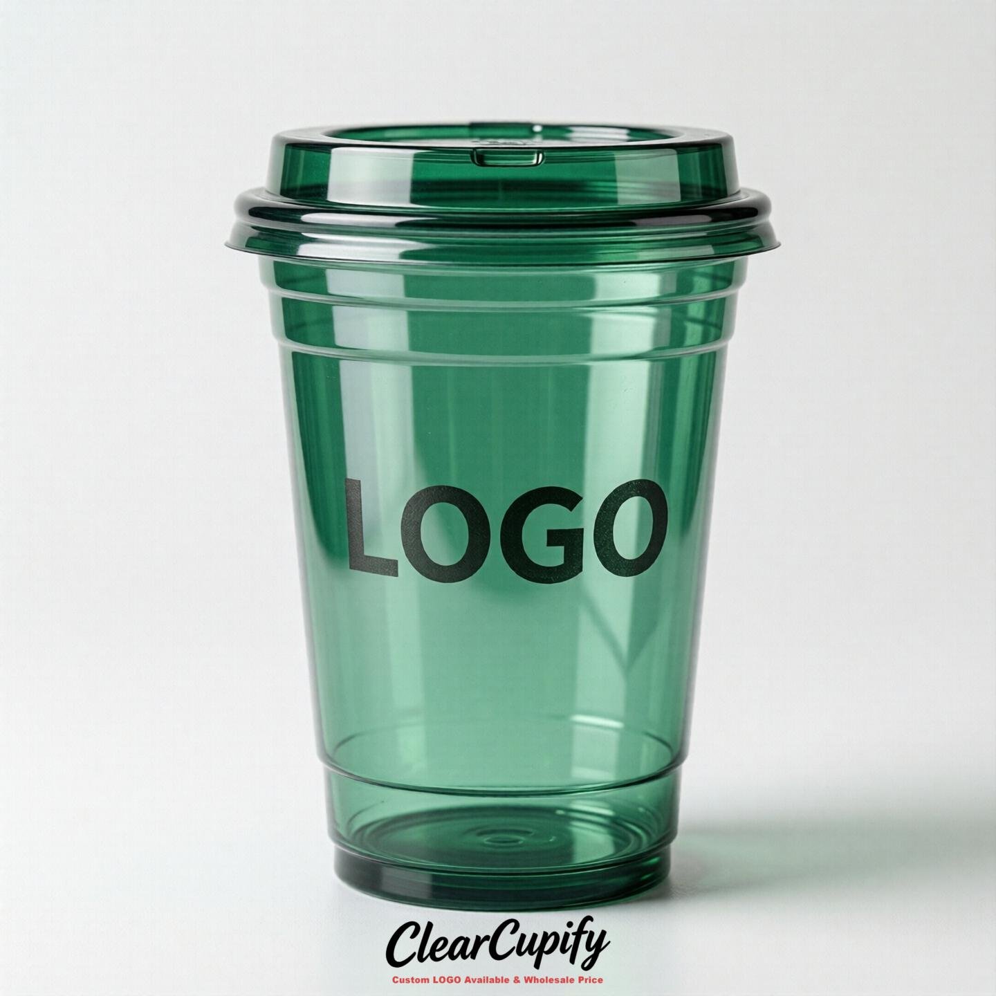 Emerald Green Clear Plastic Cups with Custom Logo 12oz / 16oz / 20oz / 24oz / 32oz