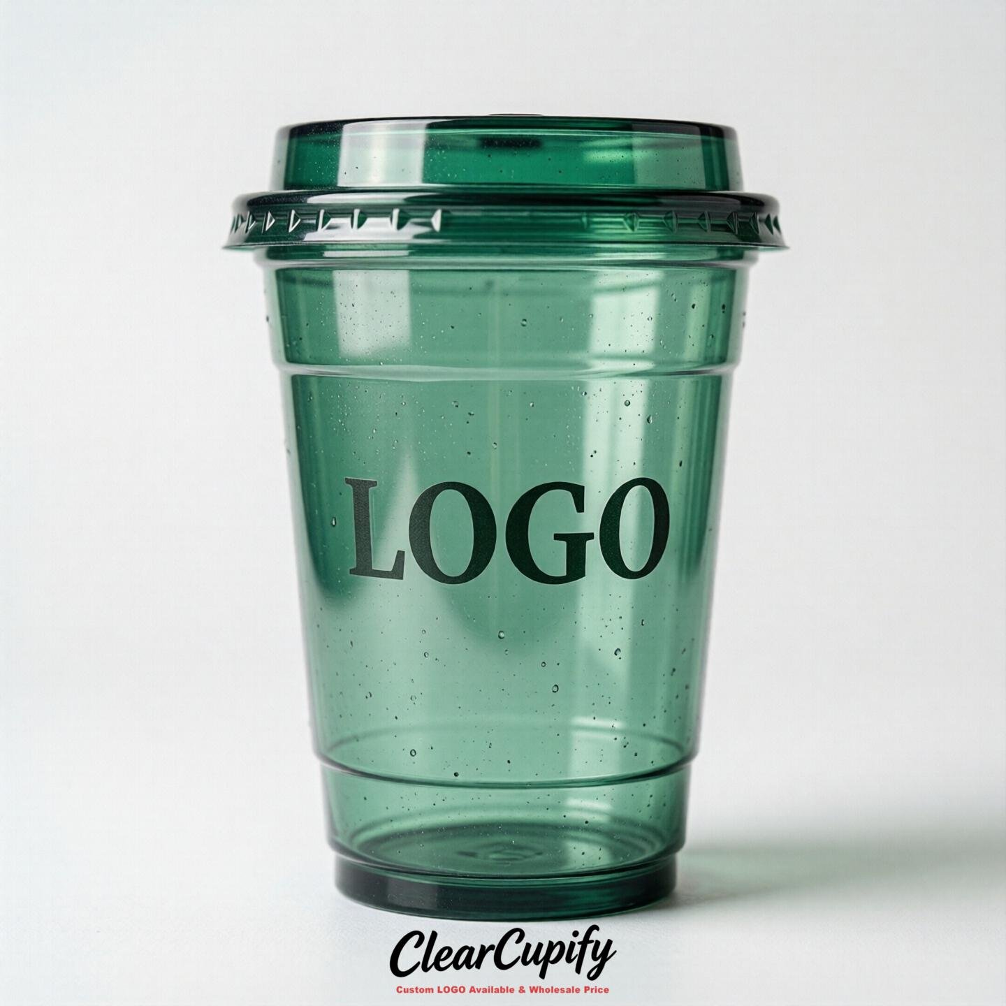 Emerald Green Clear Plastic Cups with Custom Logo 12oz / 16oz / 20oz / 24oz / 32oz