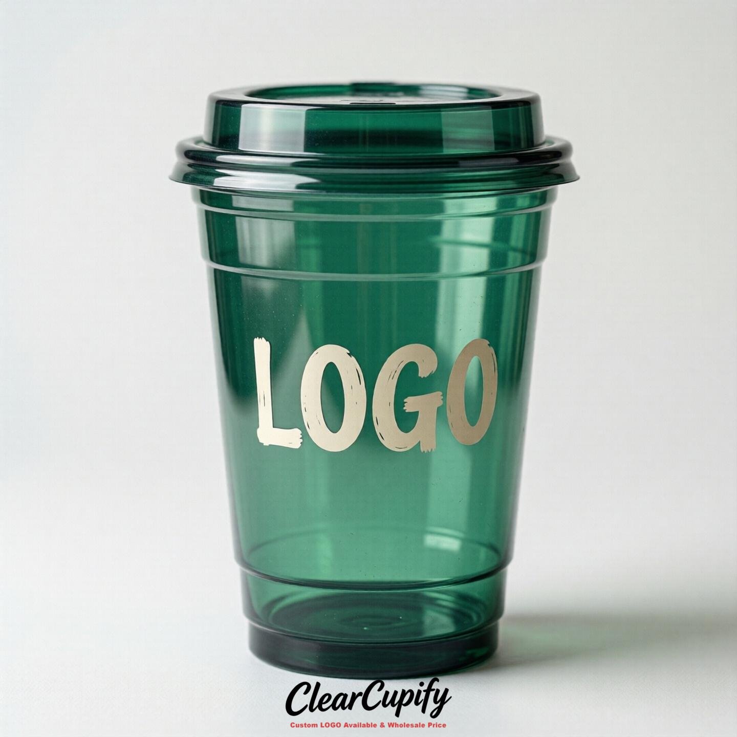 Emerald Green Clear Plastic Cups with Custom Logo 12oz / 16oz / 20oz / 24oz / 32oz