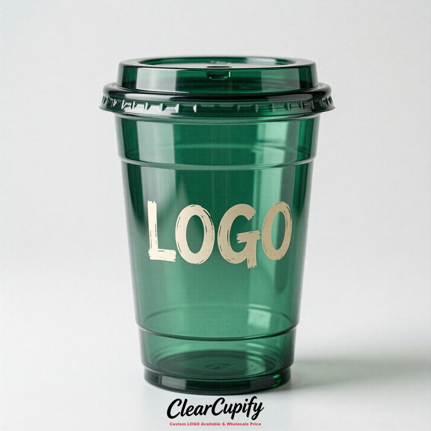 Emerald Green Clear Plastic Cups with Custom Logo 12oz / 16oz / 20oz / 24oz / 32oz
