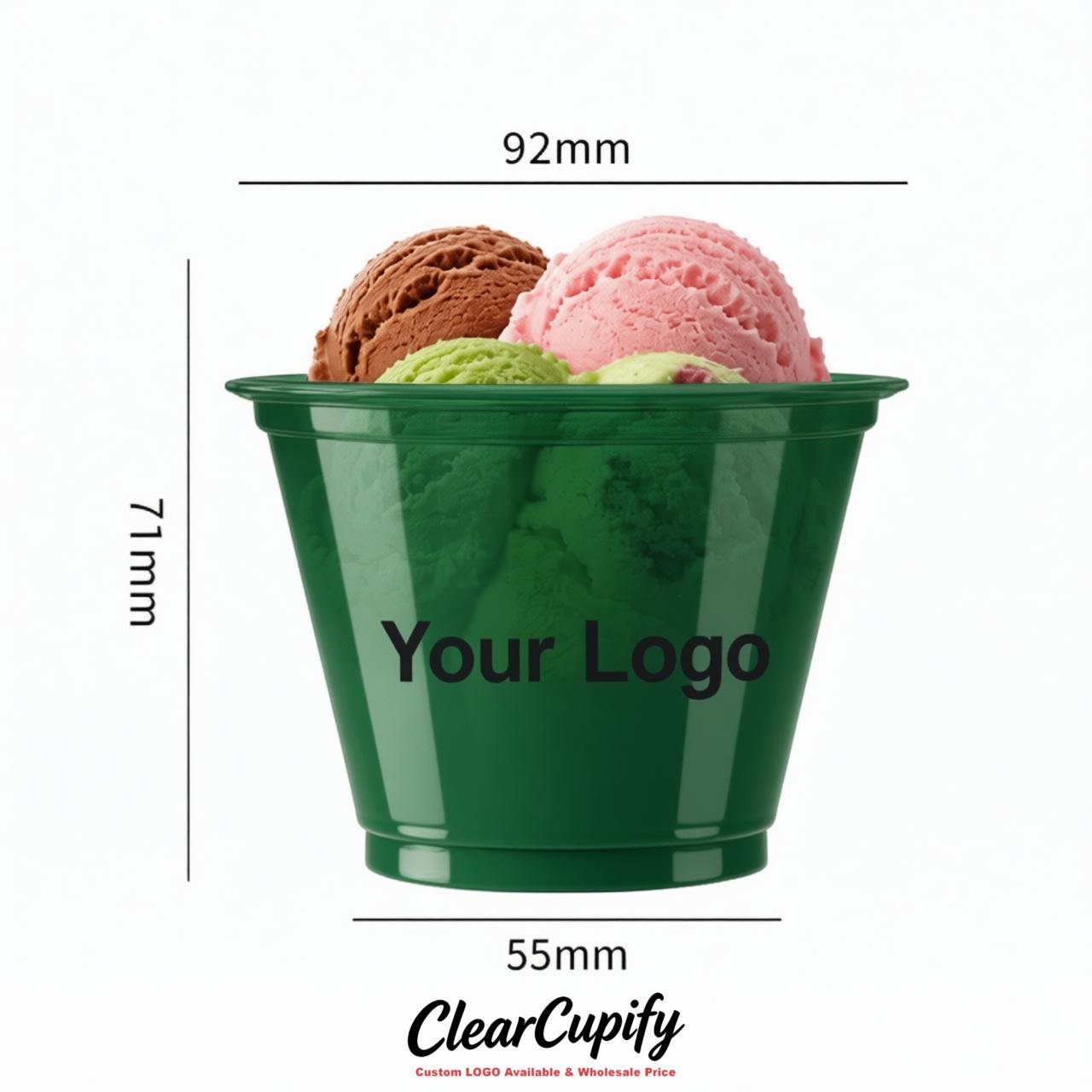 Forest Green Clear Plastic Ice Cream Cups Wholesale with Custom Logo