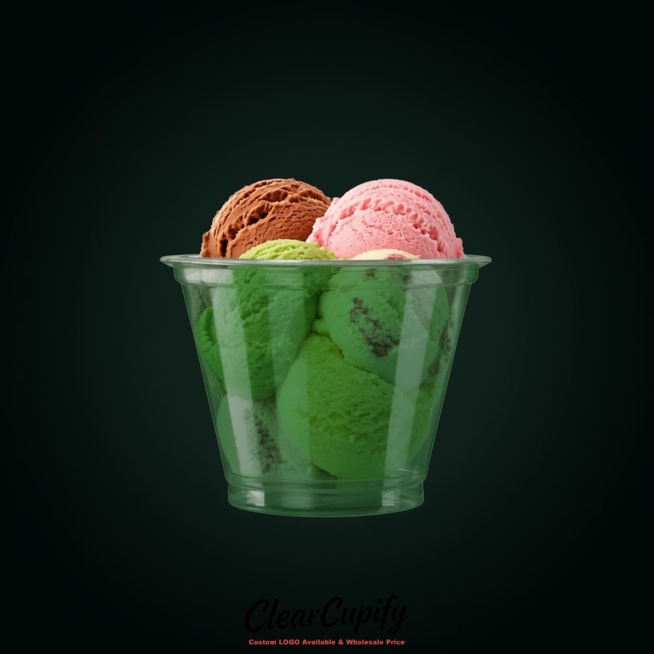 Forest Green Clear Plastic Ice Cream Cups Wholesale with Custom Logo