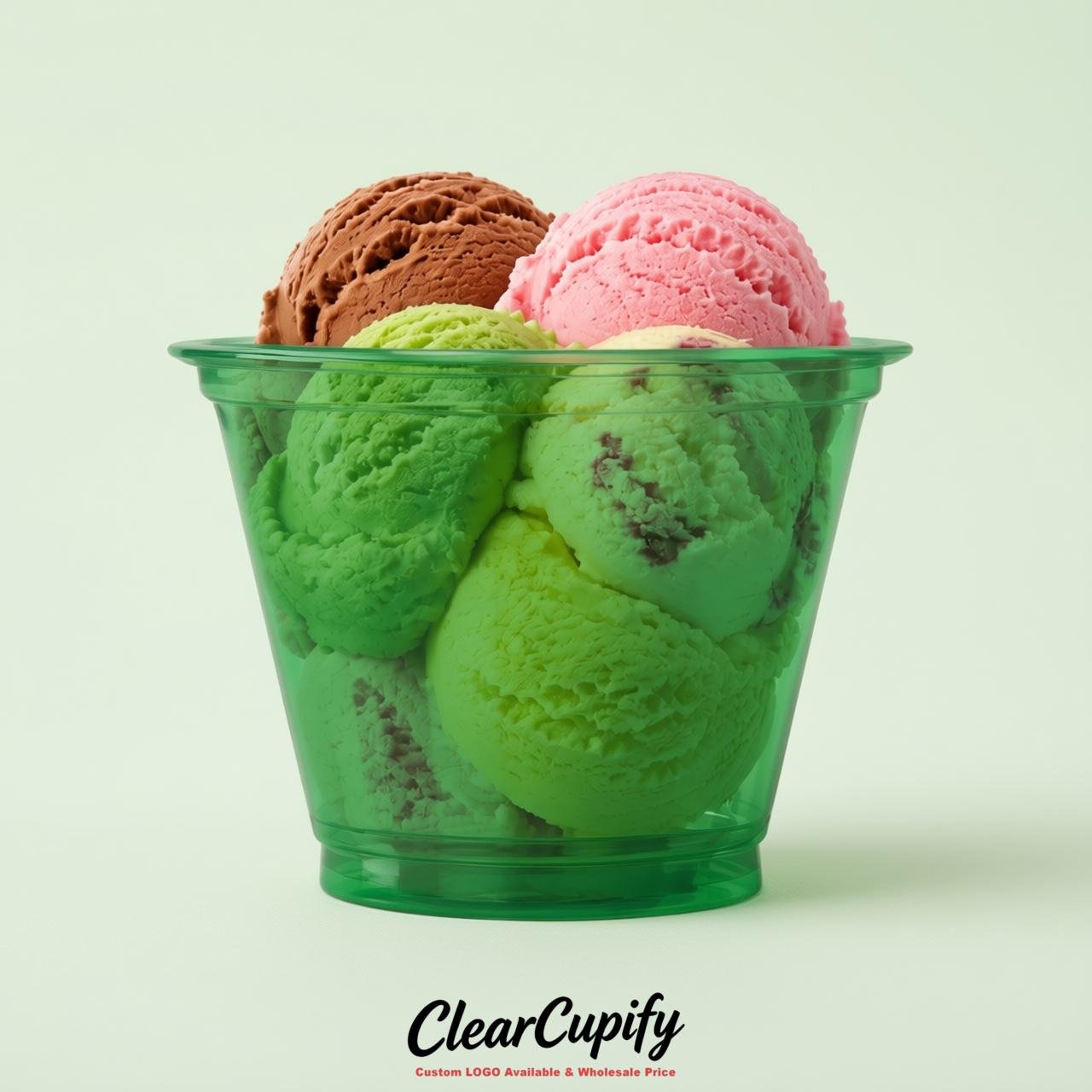 Forest Green Clear Plastic Ice Cream Cups Wholesale with Custom Logo