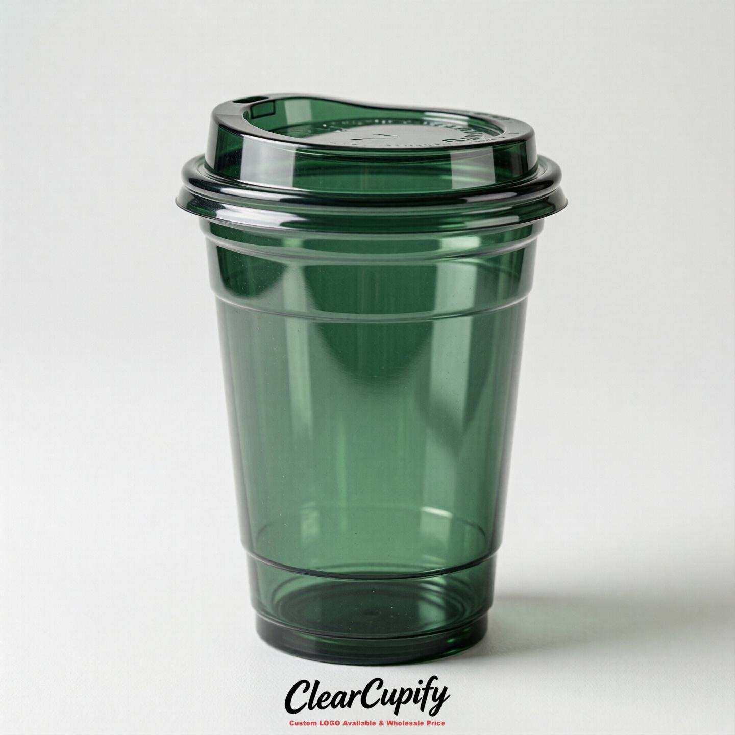 Blank Translucent Forest Green Clear Plastic Cups with Lids - Choice of PET/PP/PLA