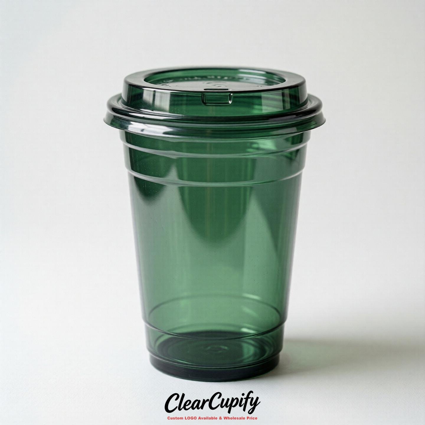 Blank Translucent Forest Green Clear Plastic Cups with Lids - Choice of PET/PP/PLA