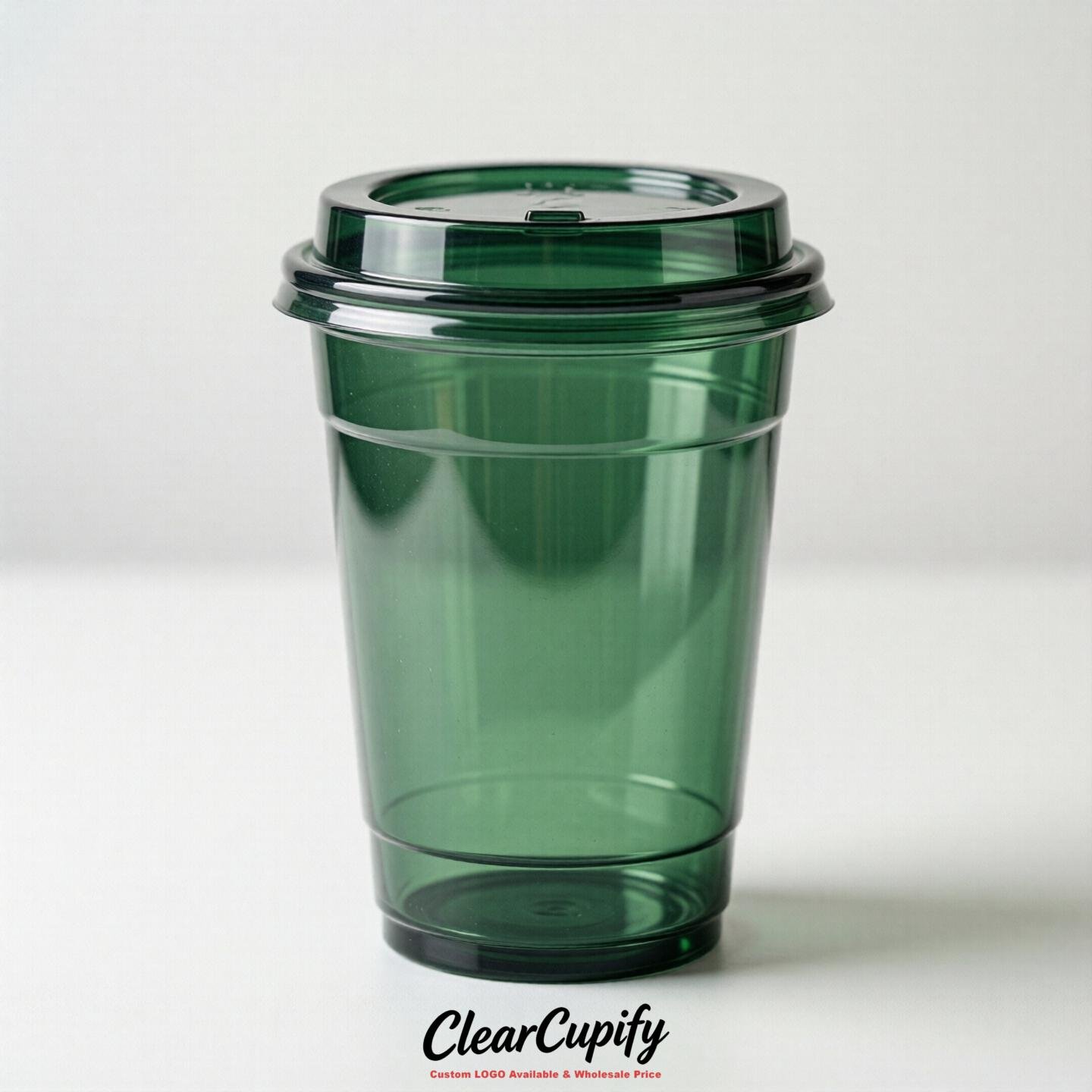 Blank Translucent Forest Green Clear Plastic Cups with Lids - Choice of PET/PP/PLA