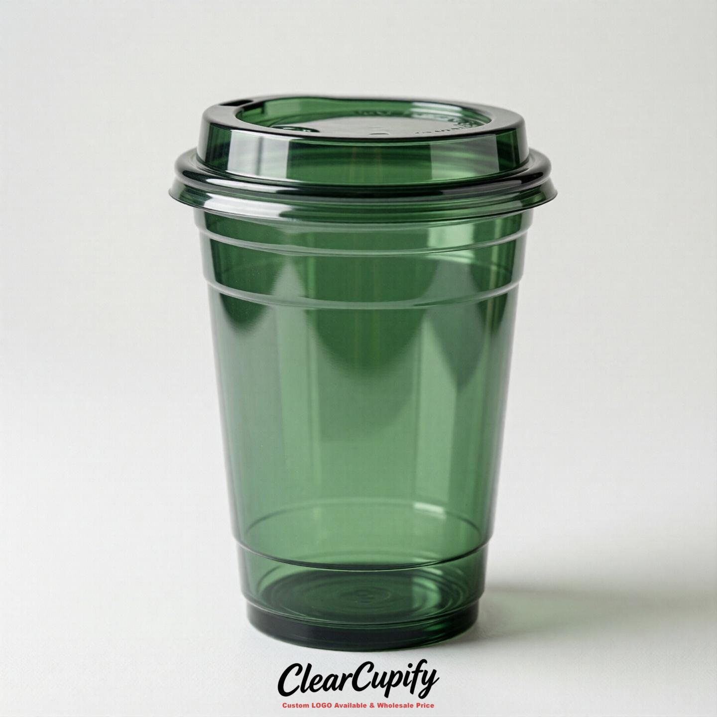 Blank Translucent Forest Green Clear Plastic Cups with Lids - Choice of PET/PP/PLA