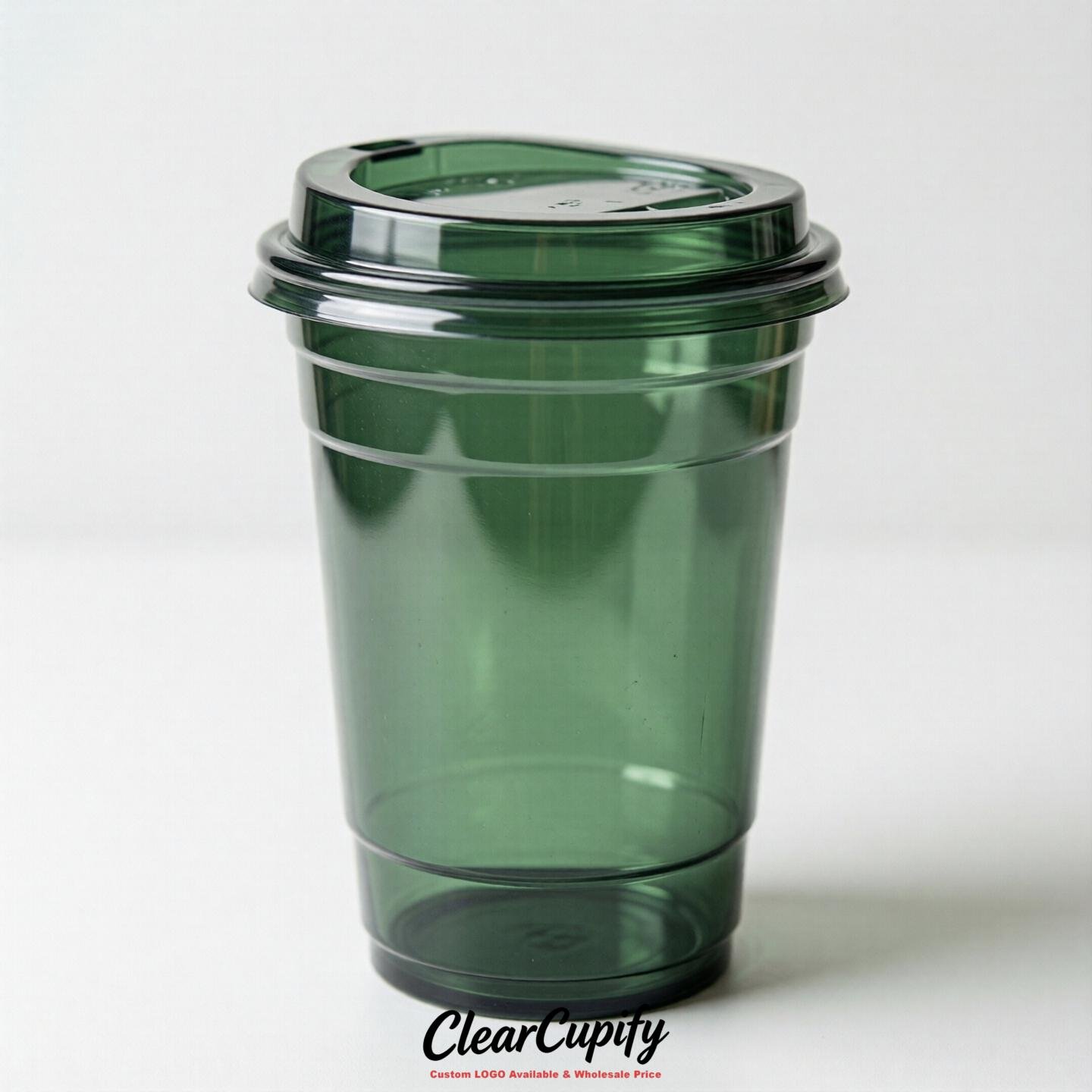 Blank Translucent Forest Green Clear Plastic Cups with Lids - Choice of PET/PP/PLA
