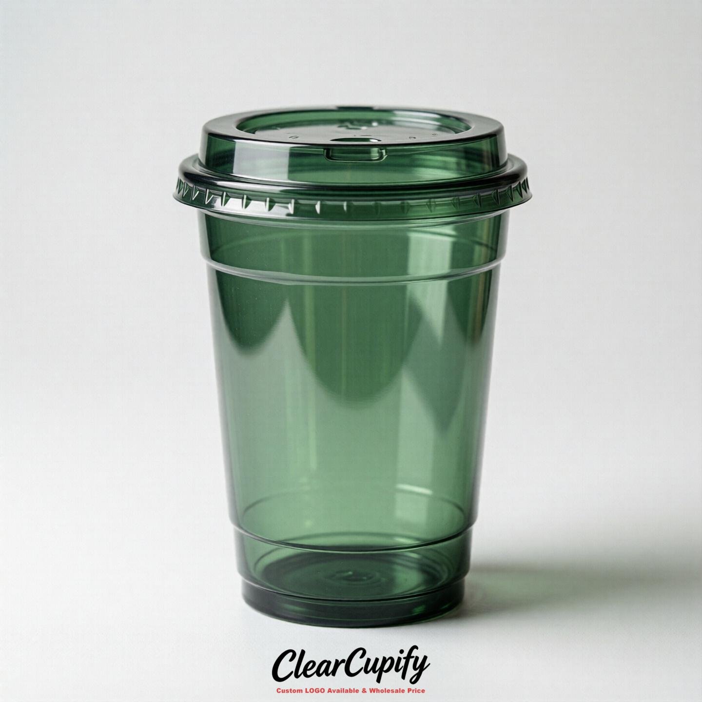 Blank Translucent Forest Green Clear Plastic Cups with Lids - Choice of PET/PP/PLA