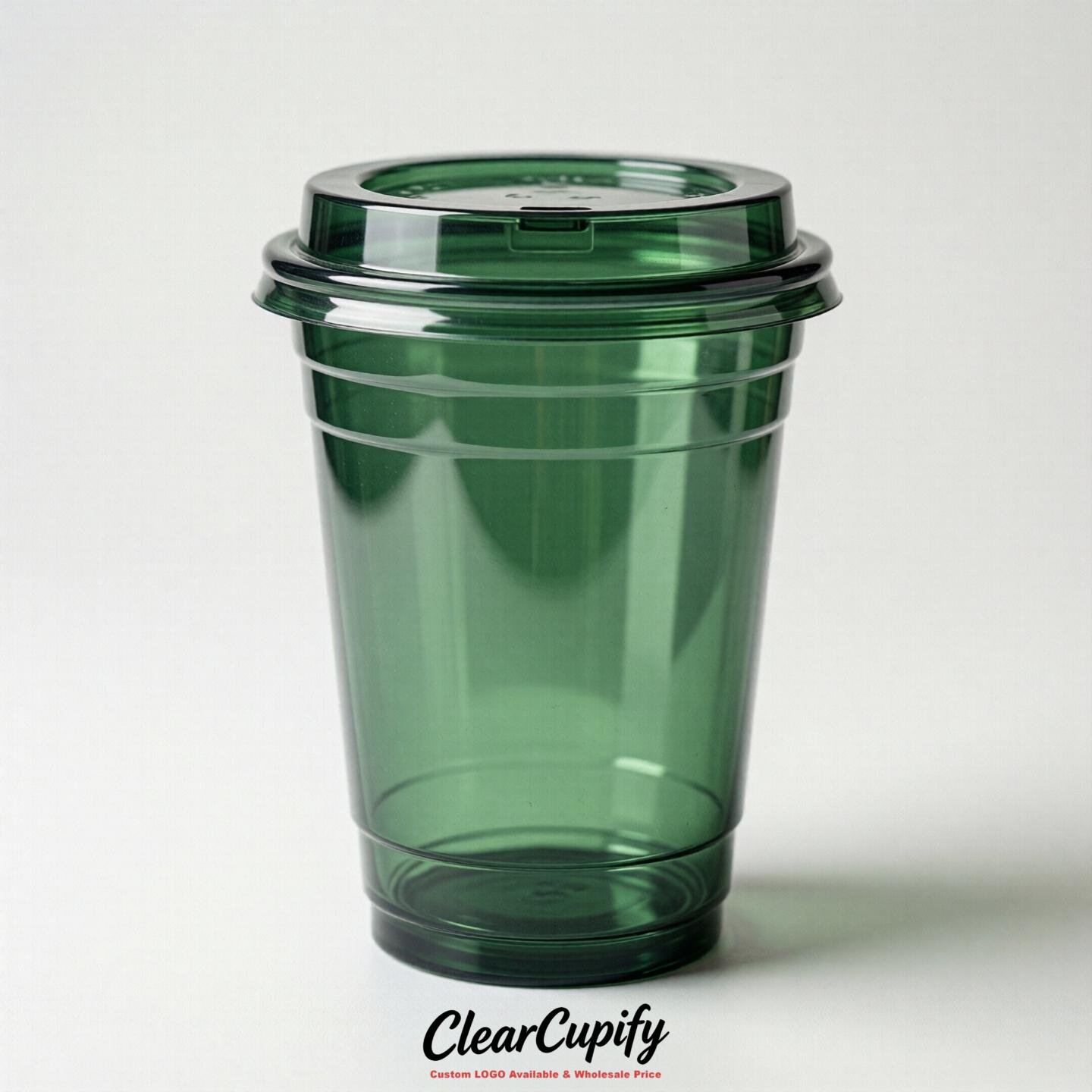 Blank Translucent Forest Green Clear Plastic Cups with Lids - Choice of PET/PP/PLA