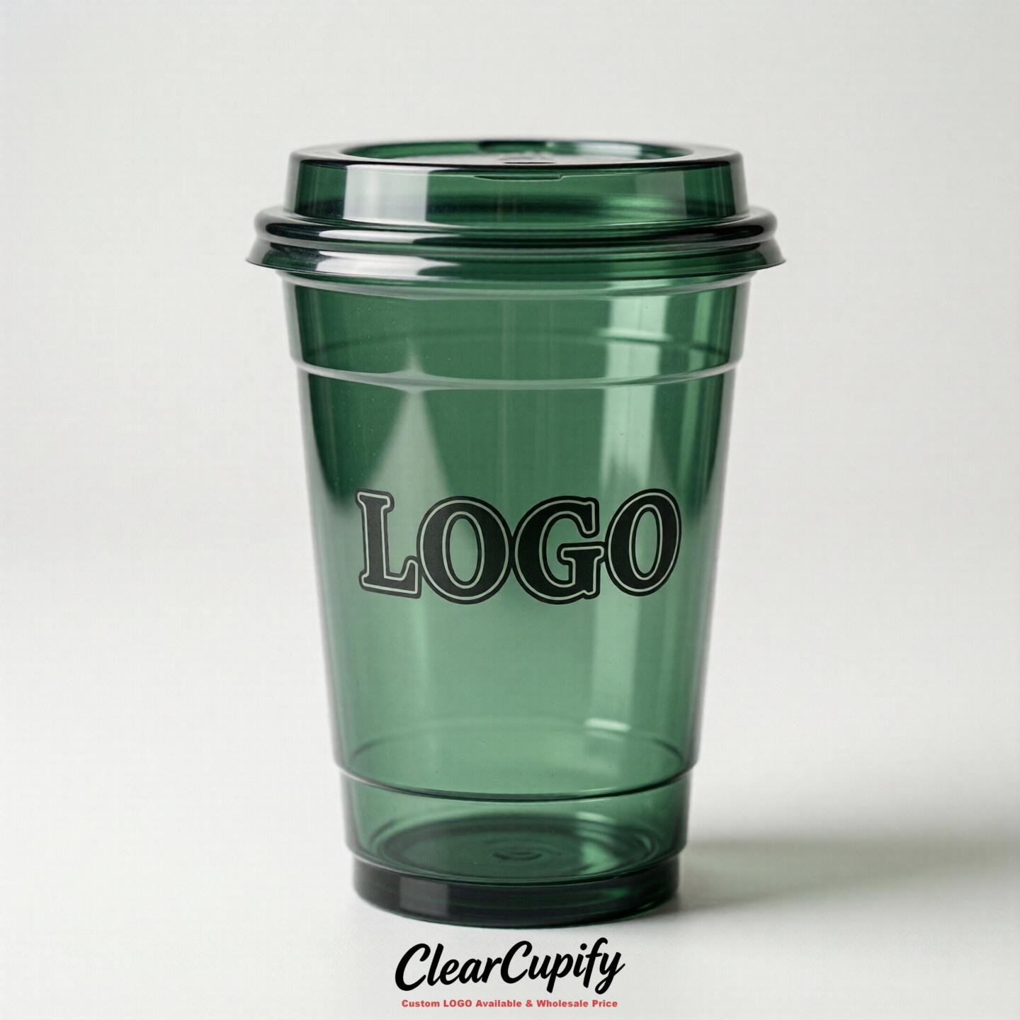 Forest Green Clear Plastic Cups with Custom Logo 12oz / 16oz / 20oz / 24oz / 32oz