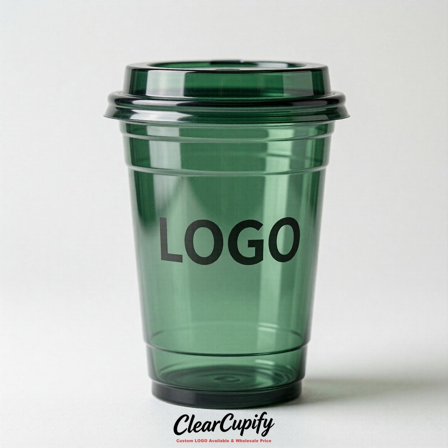 Forest Green Clear Plastic Cups with Custom Logo 12oz / 16oz / 20oz / 24oz / 32oz