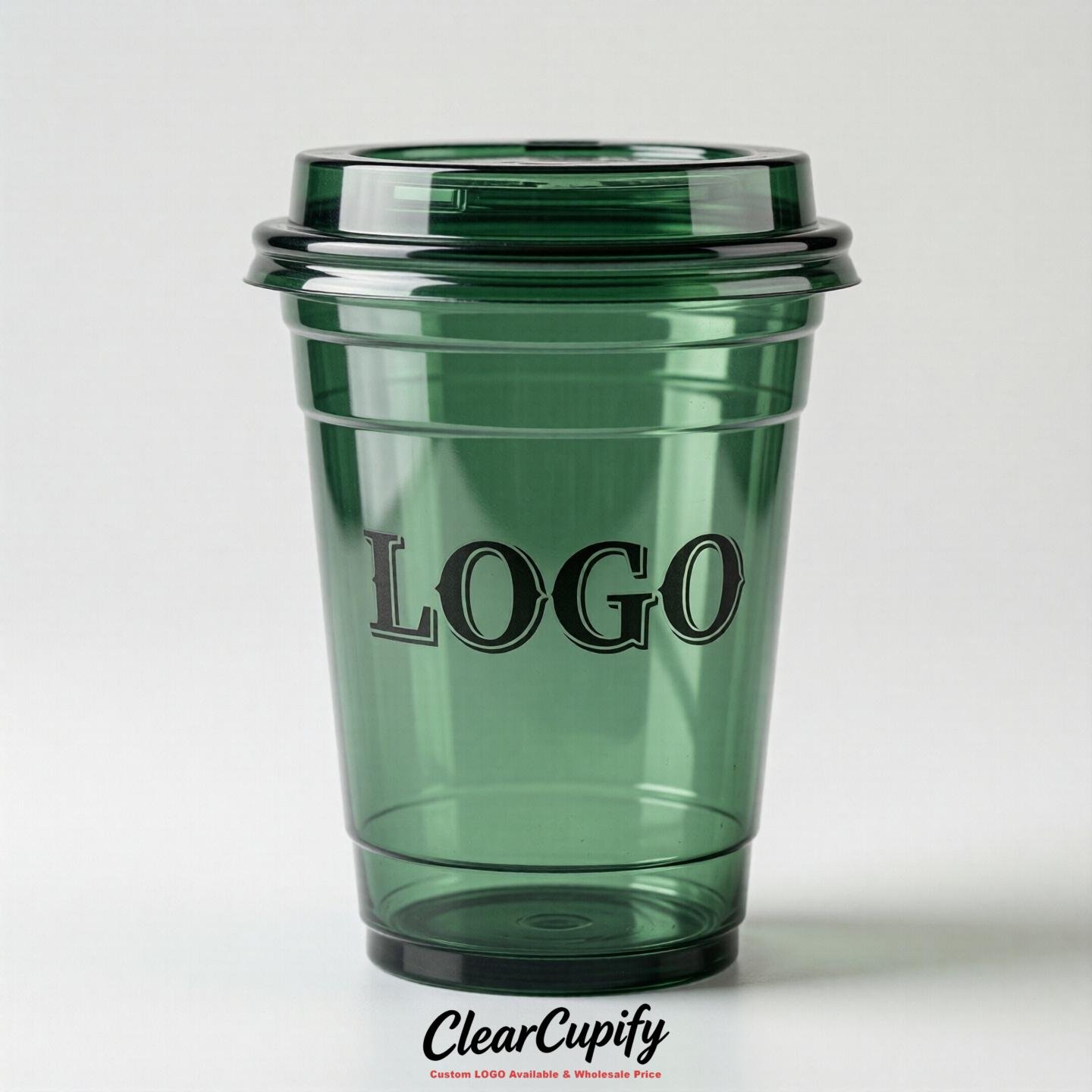 Forest Green Clear Plastic Cups with Custom Logo 12oz / 16oz / 20oz / 24oz / 32oz