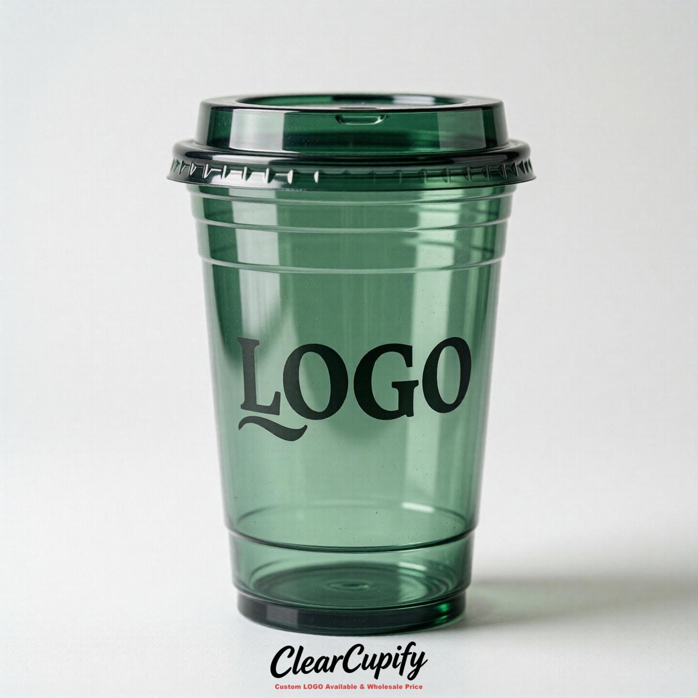 Forest Green Clear Plastic Cups with Custom Logo 12oz / 16oz / 20oz / 24oz / 32oz