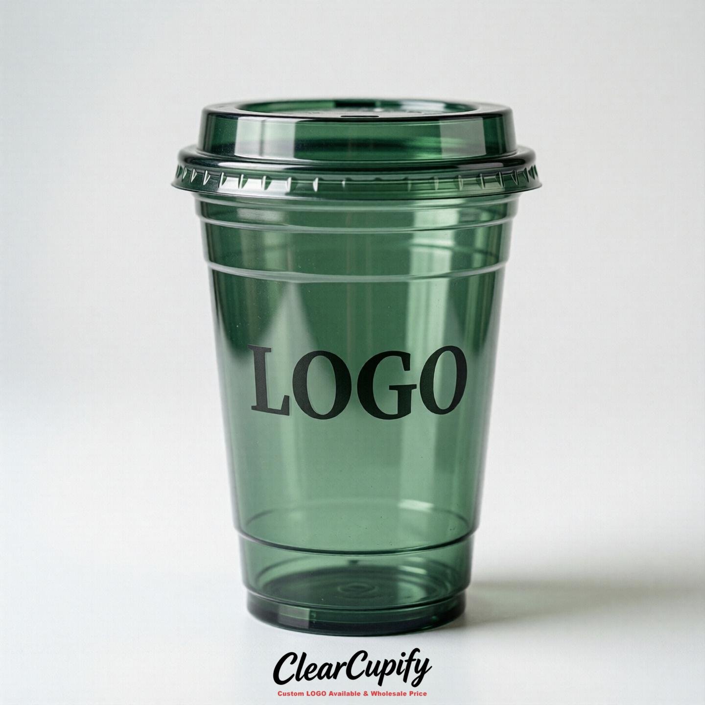 Forest Green Clear Plastic Cups with Custom Logo 12oz / 16oz / 20oz / 24oz / 32oz