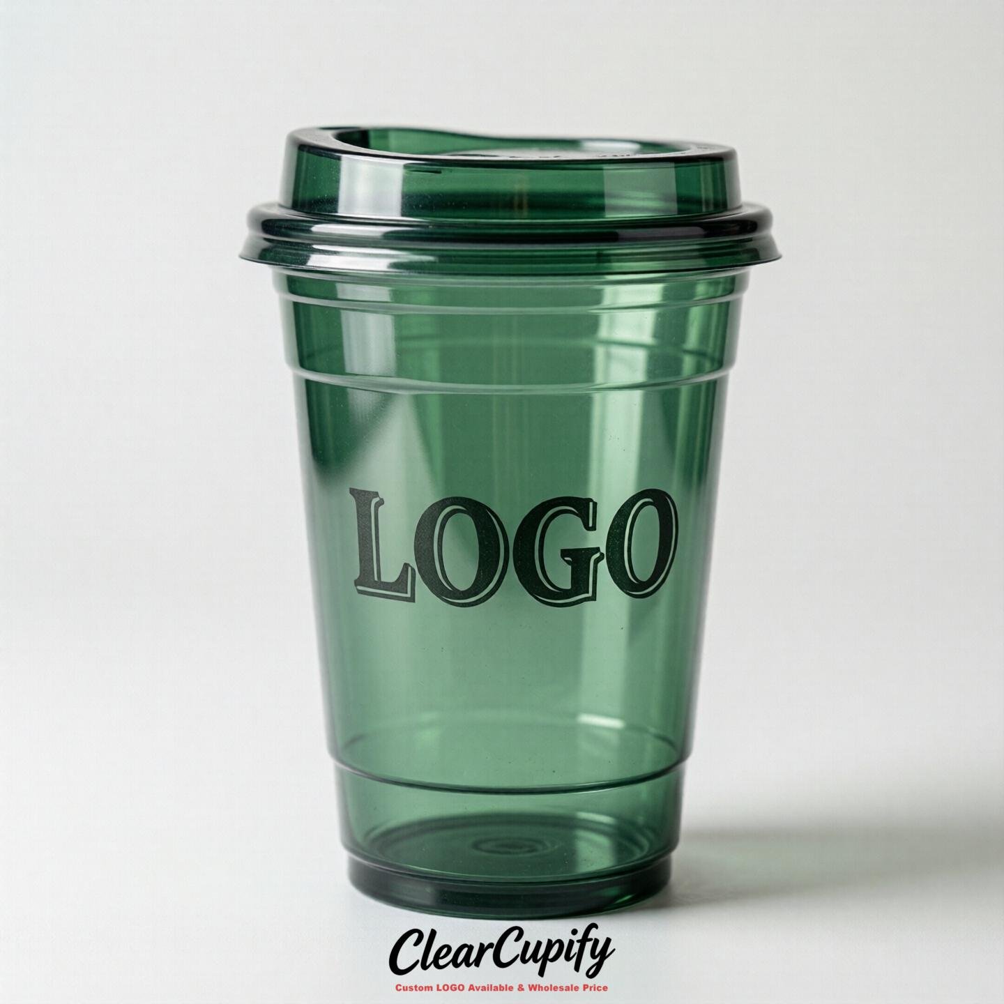 Forest Green Clear Plastic Cups with Custom Logo 12oz / 16oz / 20oz / 24oz / 32oz