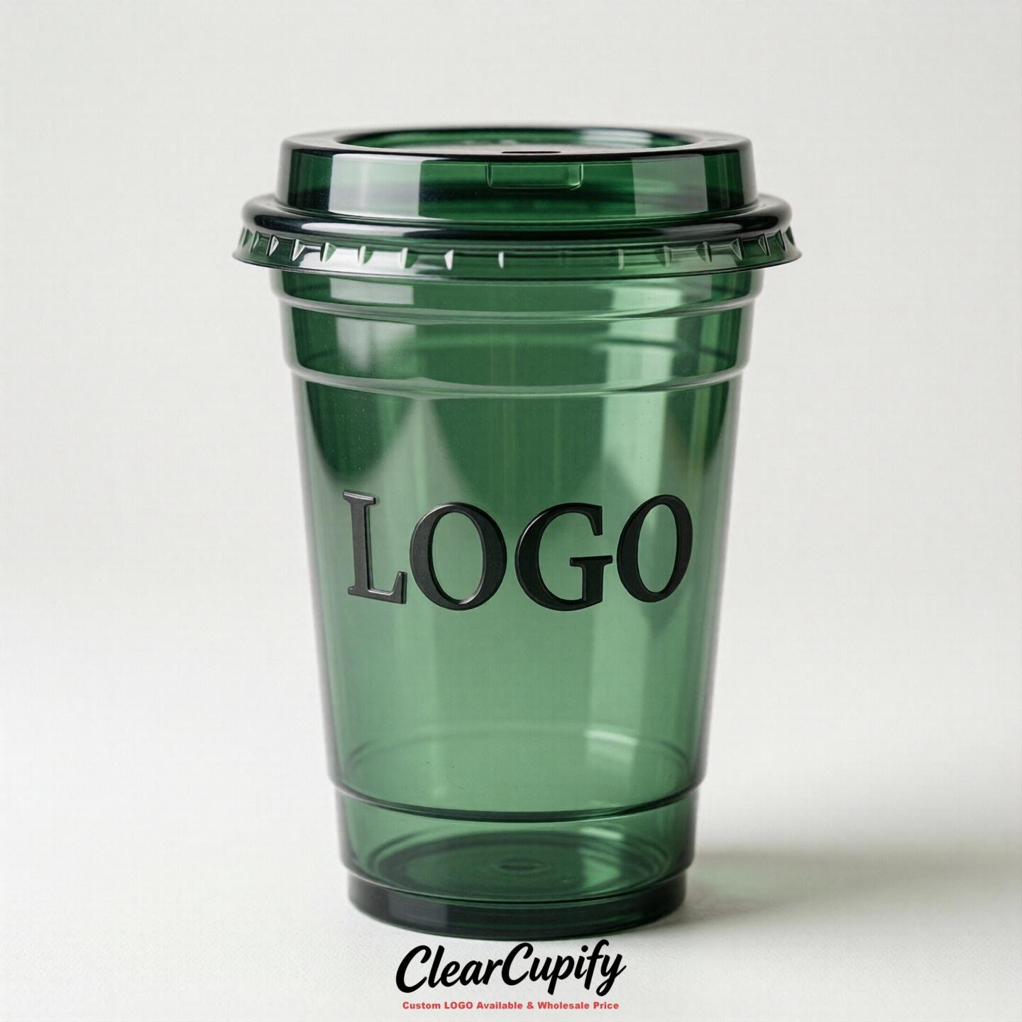 Forest Green Clear Plastic Cups with Custom Logo 12oz / 16oz / 20oz / 24oz / 32oz