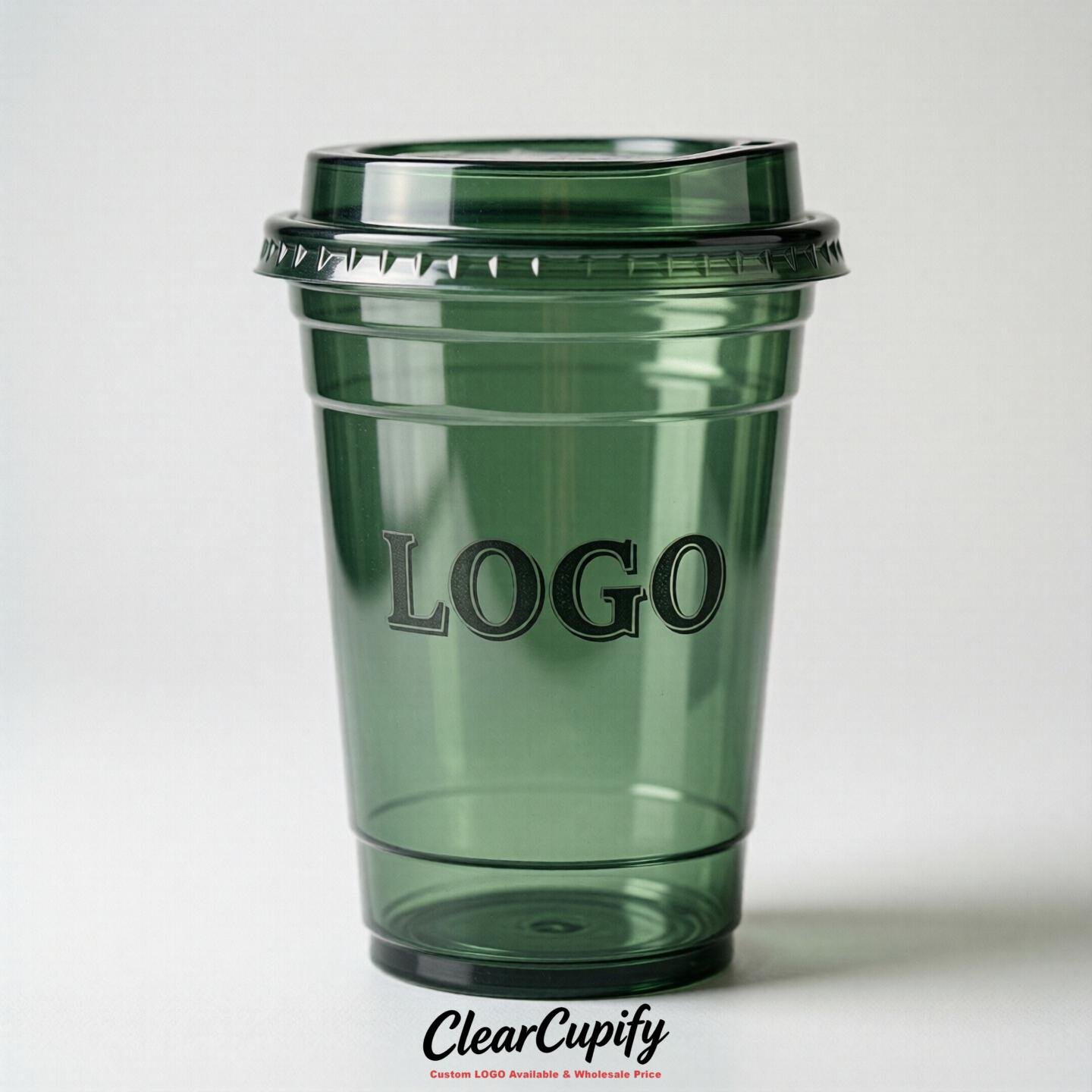 Forest Green Clear Plastic Cups with Custom Logo 12oz / 16oz / 20oz / 24oz / 32oz