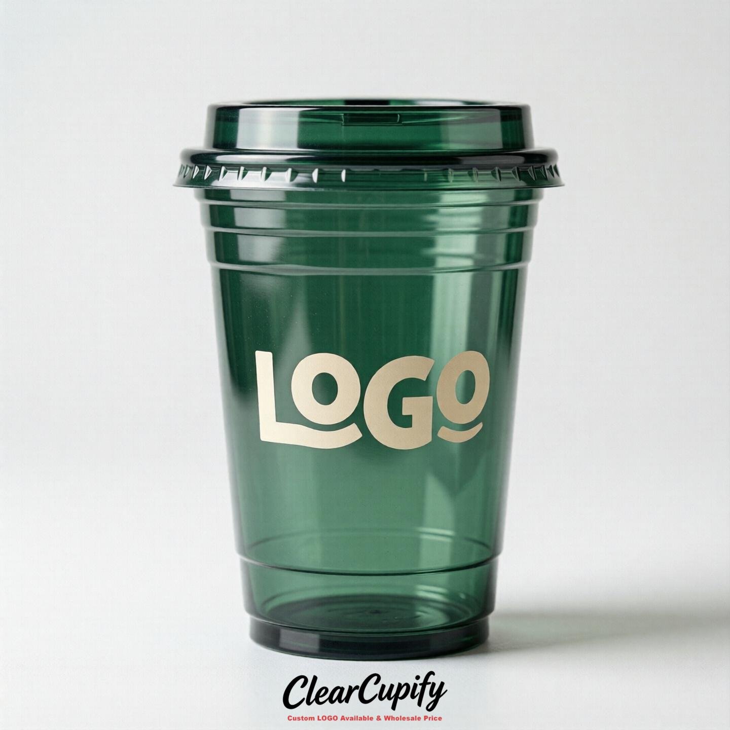 Forest Green Clear Plastic Cups with Custom Logo 12oz / 16oz / 20oz / 24oz / 32oz