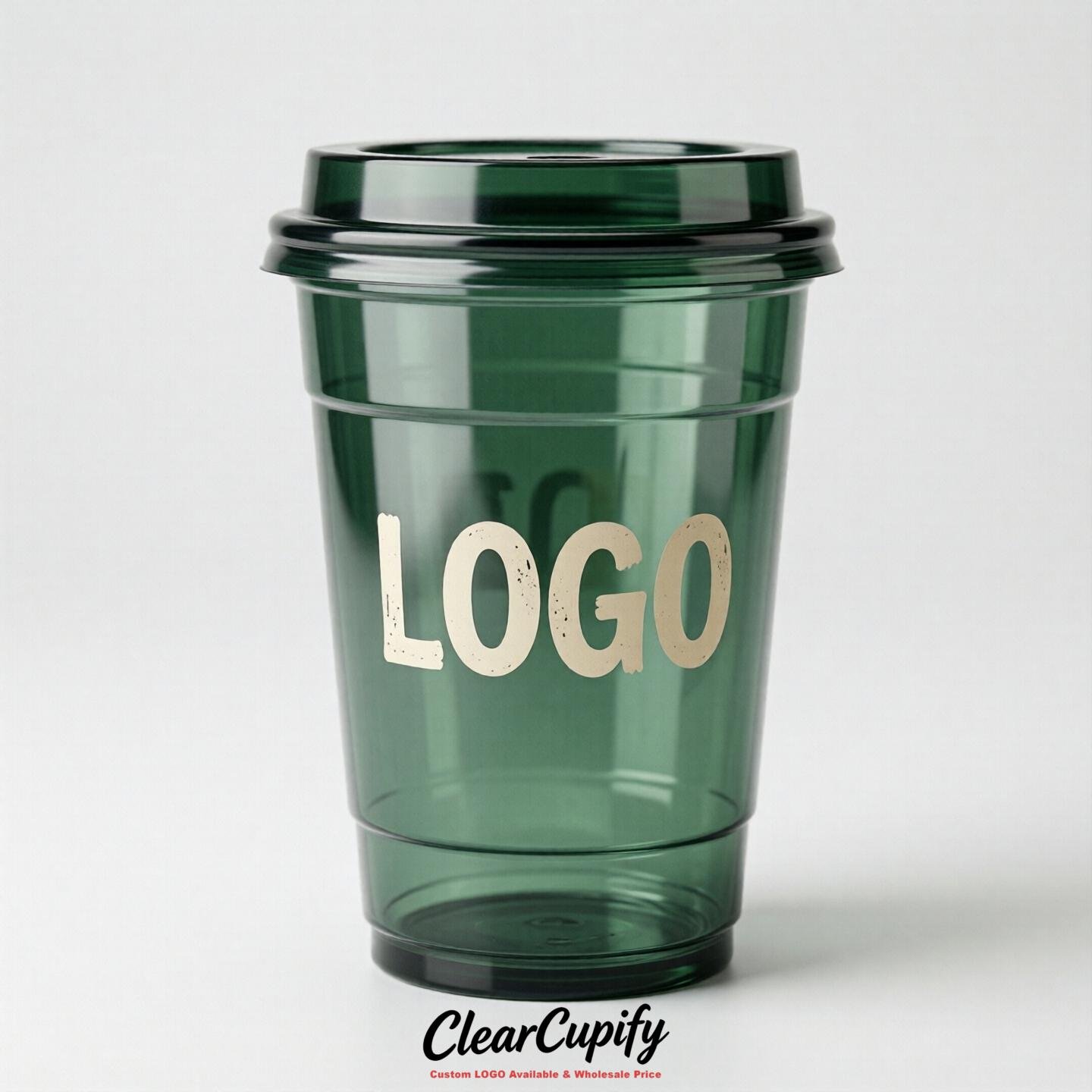 Forest Green Clear Plastic Cups with Custom Logo 12oz / 16oz / 20oz / 24oz / 32oz