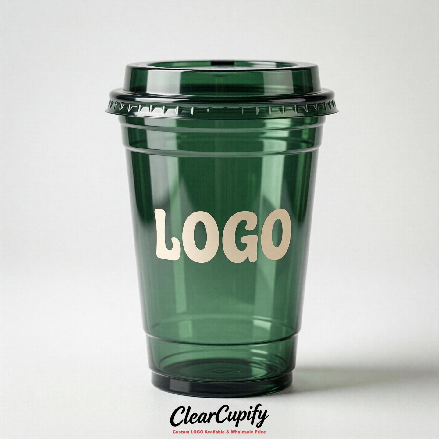 Forest Green Clear Plastic Cups with Custom Logo 12oz / 16oz / 20oz / 24oz / 32oz