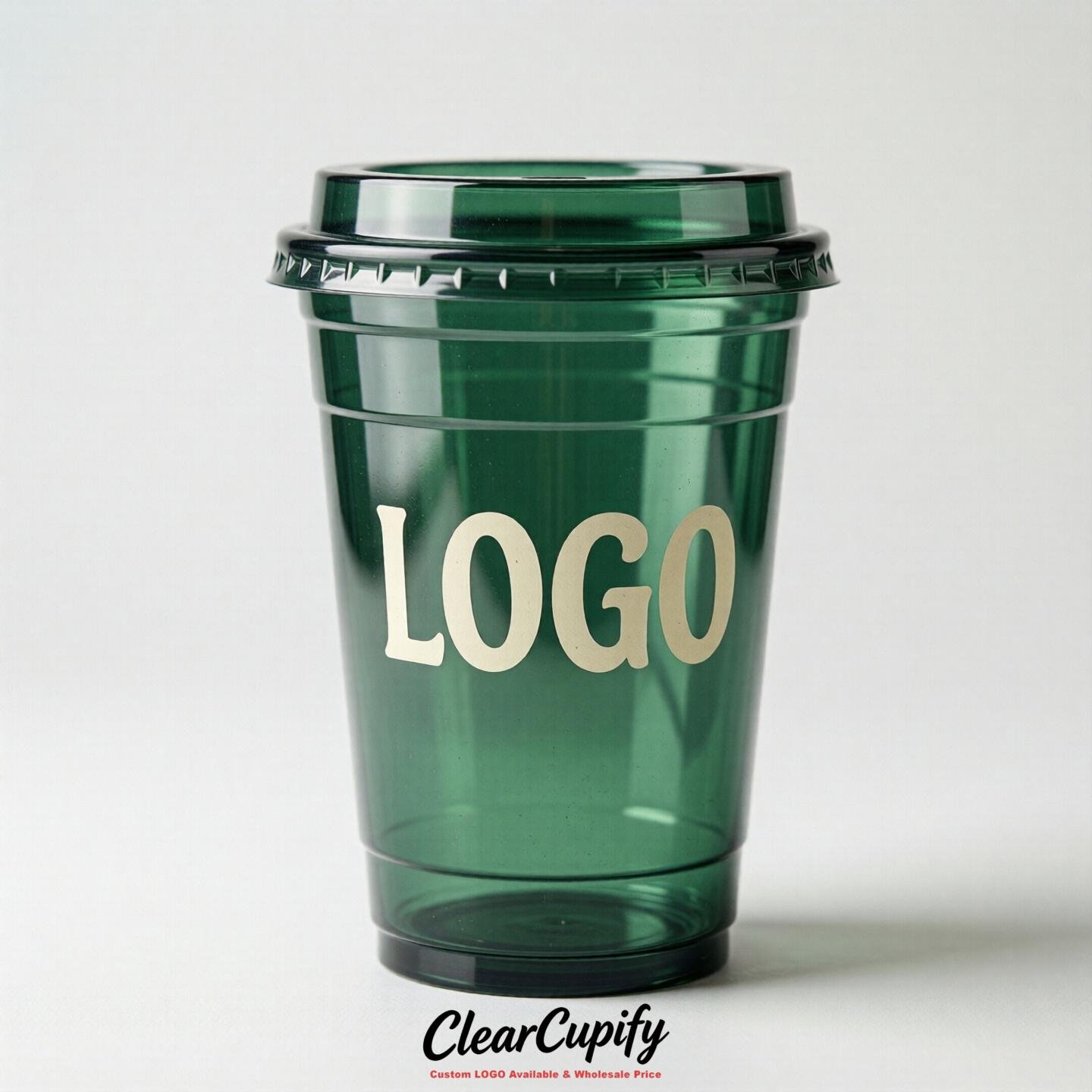 Forest Green Clear Plastic Cups with Custom Logo 12oz / 16oz / 20oz / 24oz / 32oz