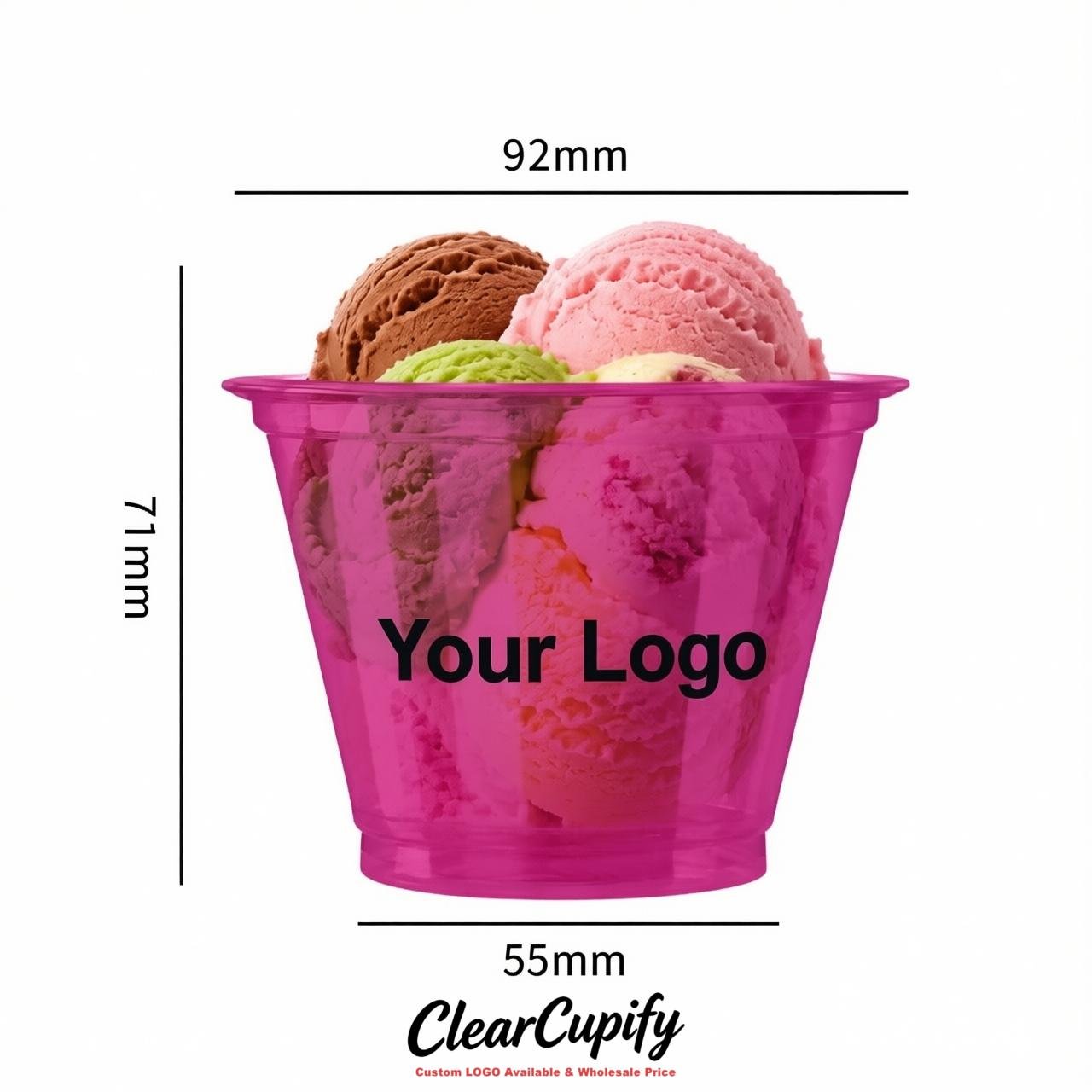 Fuchsia Clear Plastic Ice Cream Cups Wholesale with Custom Logo