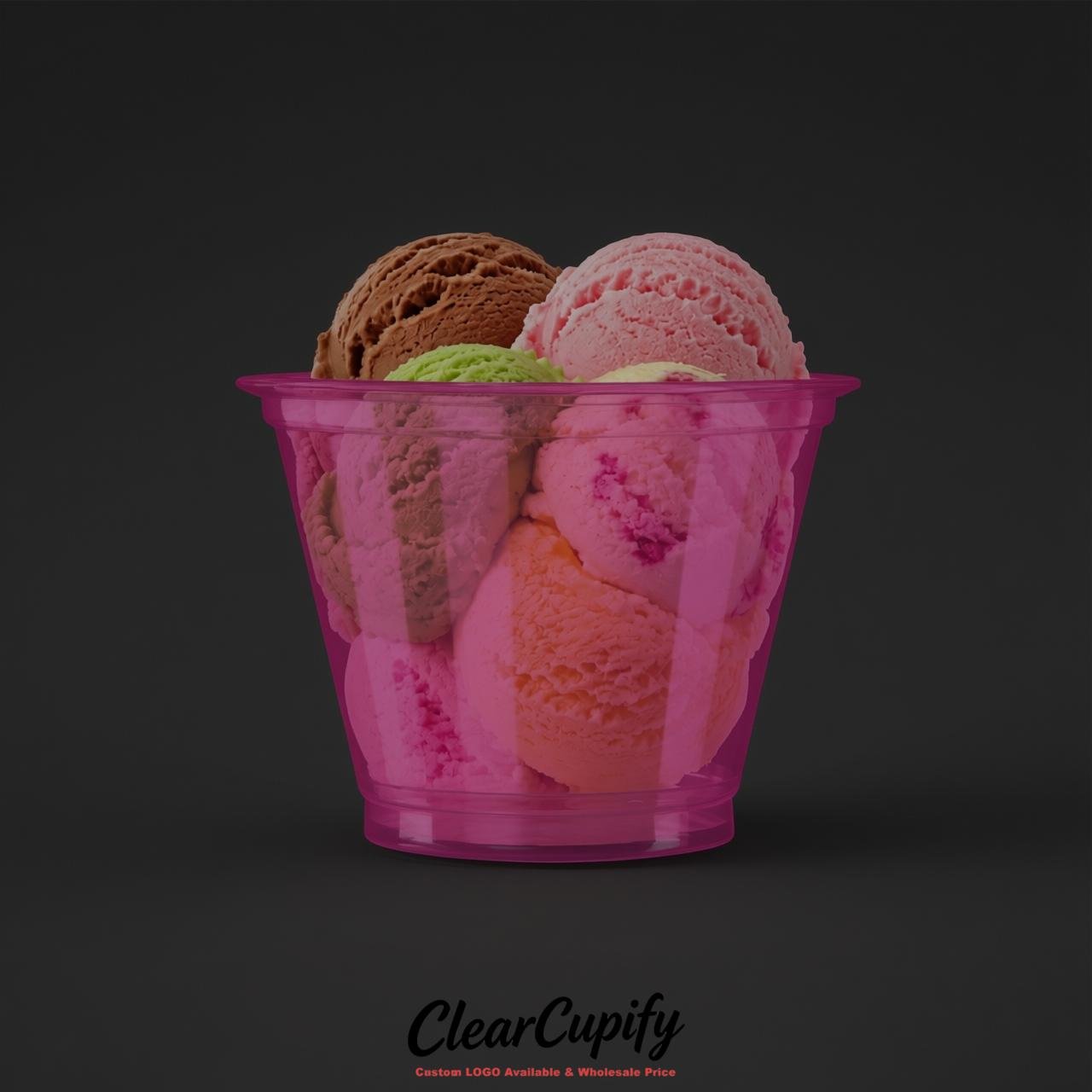 Fuchsia Clear Plastic Ice Cream Cups Wholesale with Custom Logo