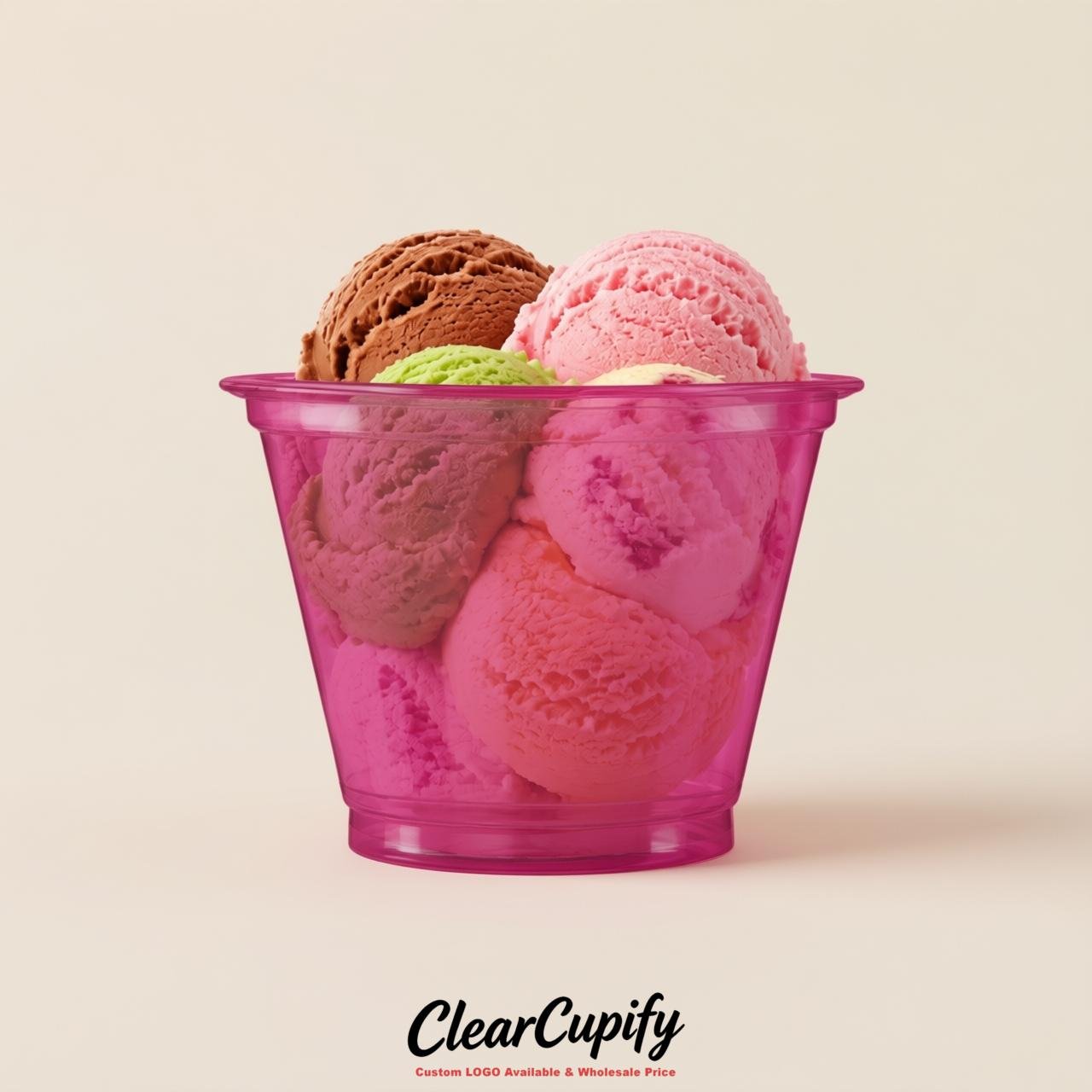 Fuchsia Clear Plastic Ice Cream Cups Wholesale with Custom Logo