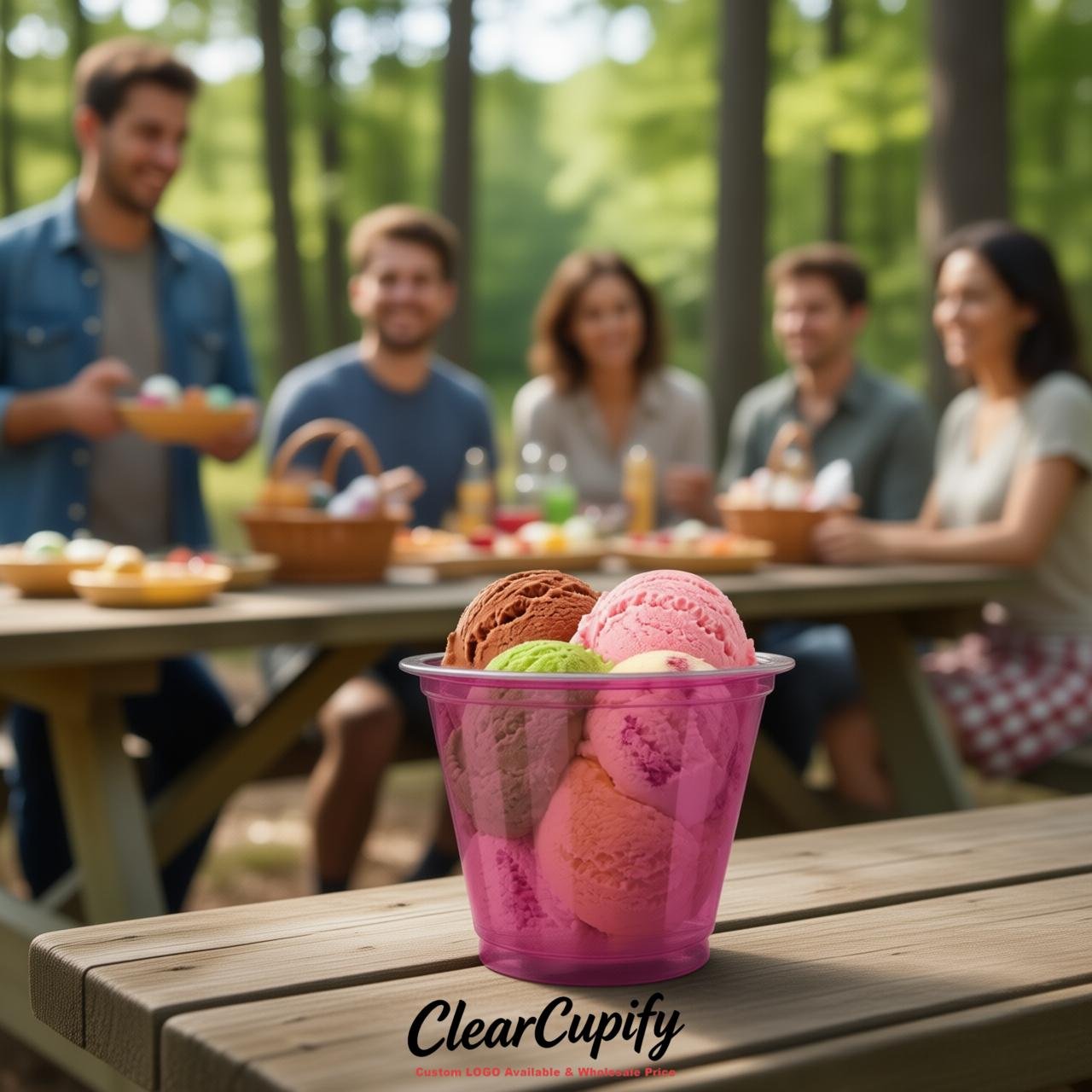 Fuchsia Clear Plastic Ice Cream Cups Wholesale with Custom Logo