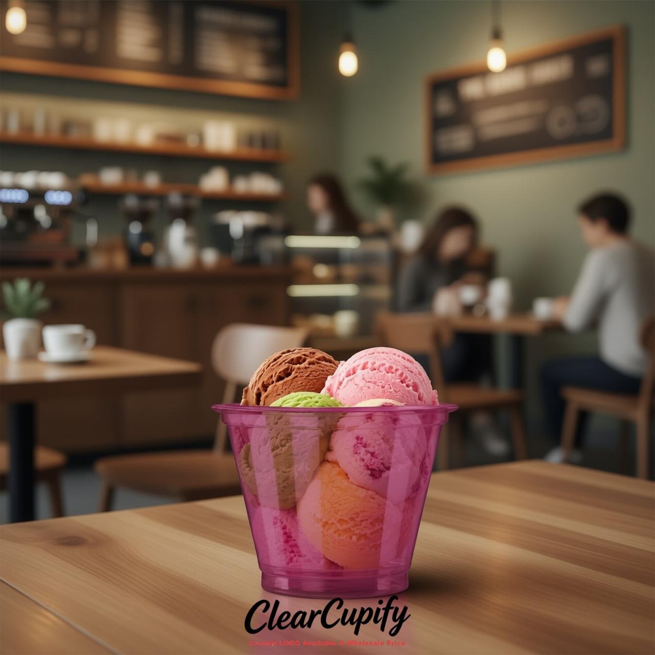 Fuchsia Clear Plastic Ice Cream Cups Wholesale with Custom Logo
