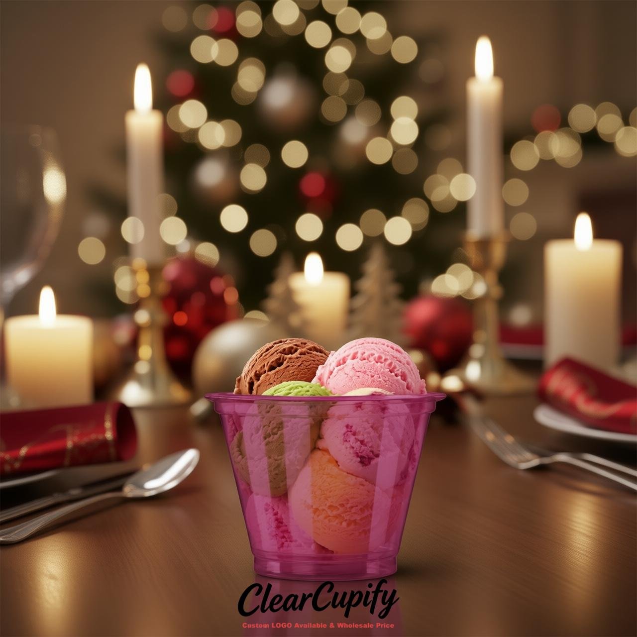 Fuchsia Clear Plastic Ice Cream Cups Wholesale with Custom Logo