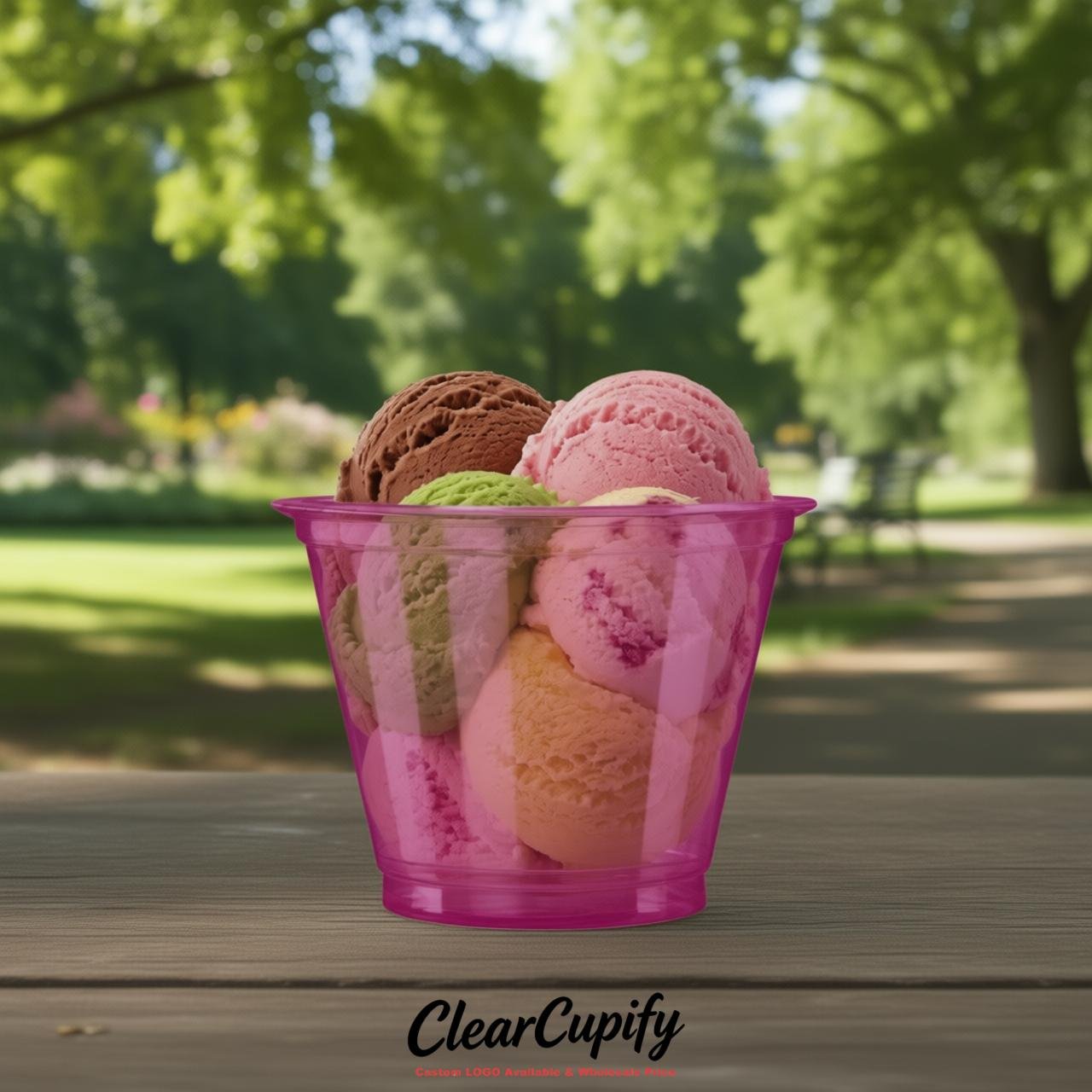 Fuchsia Clear Plastic Ice Cream Cups Wholesale with Custom Logo