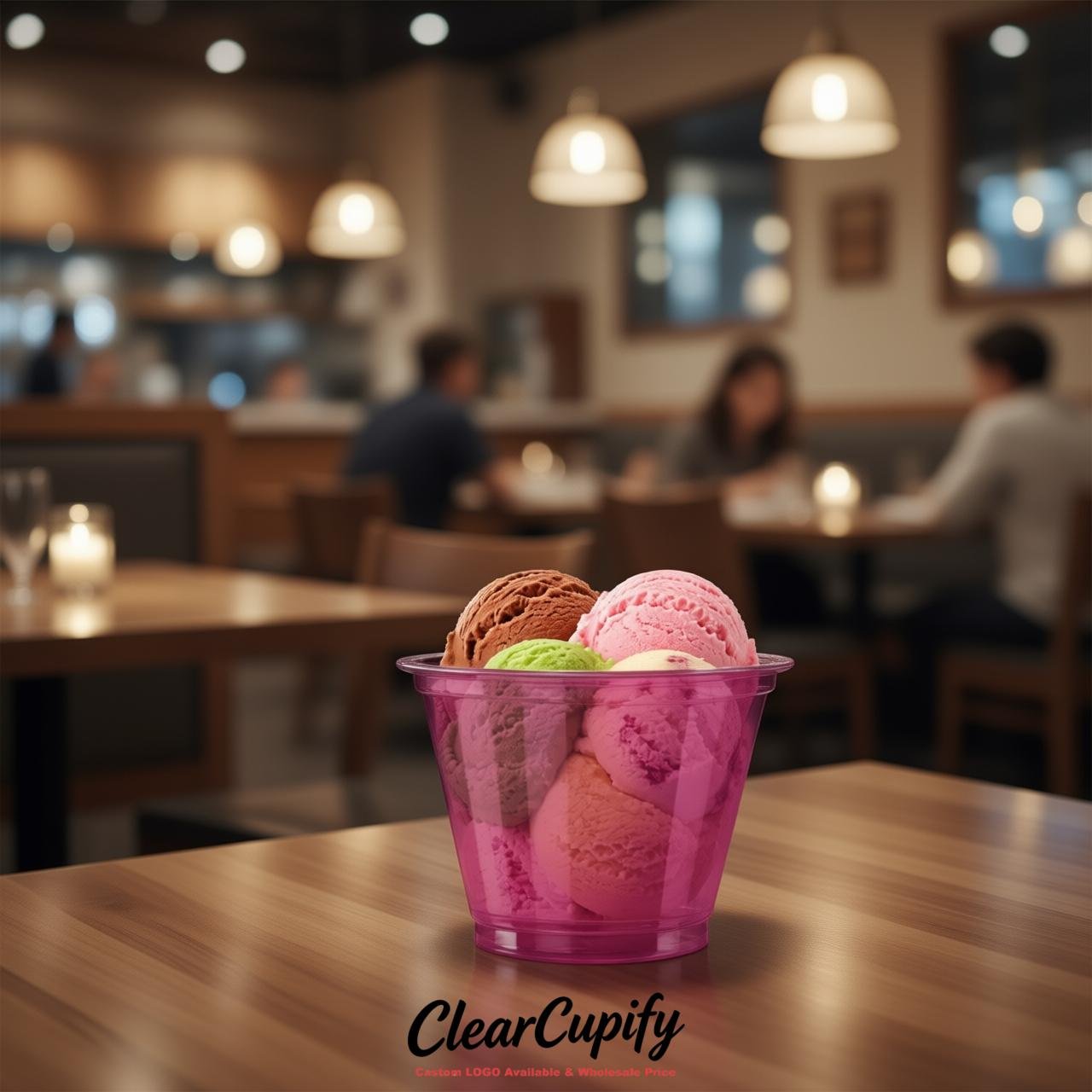 Fuchsia Clear Plastic Ice Cream Cups Wholesale with Custom Logo