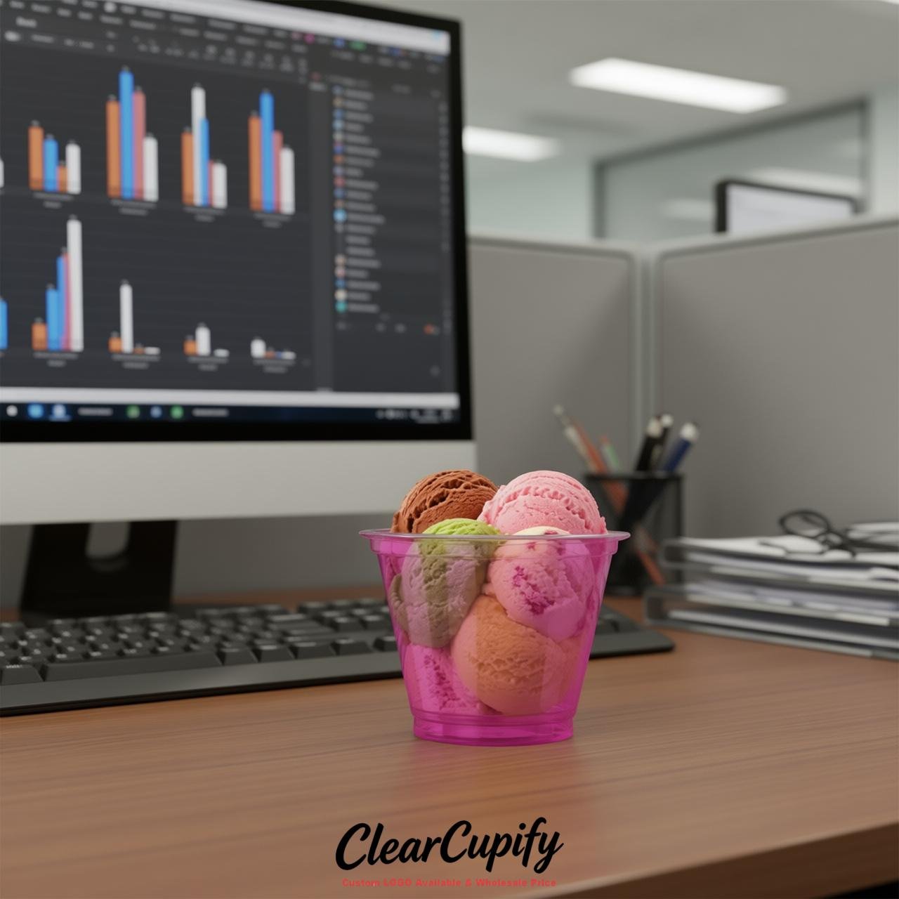 Fuchsia Clear Plastic Ice Cream Cups Wholesale with Custom Logo