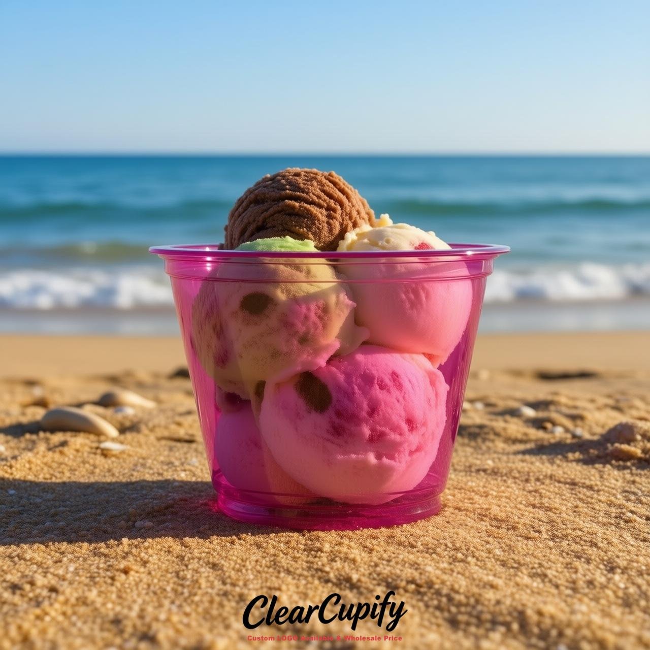 Fuchsia Clear Plastic Ice Cream Cups Wholesale with Custom Logo