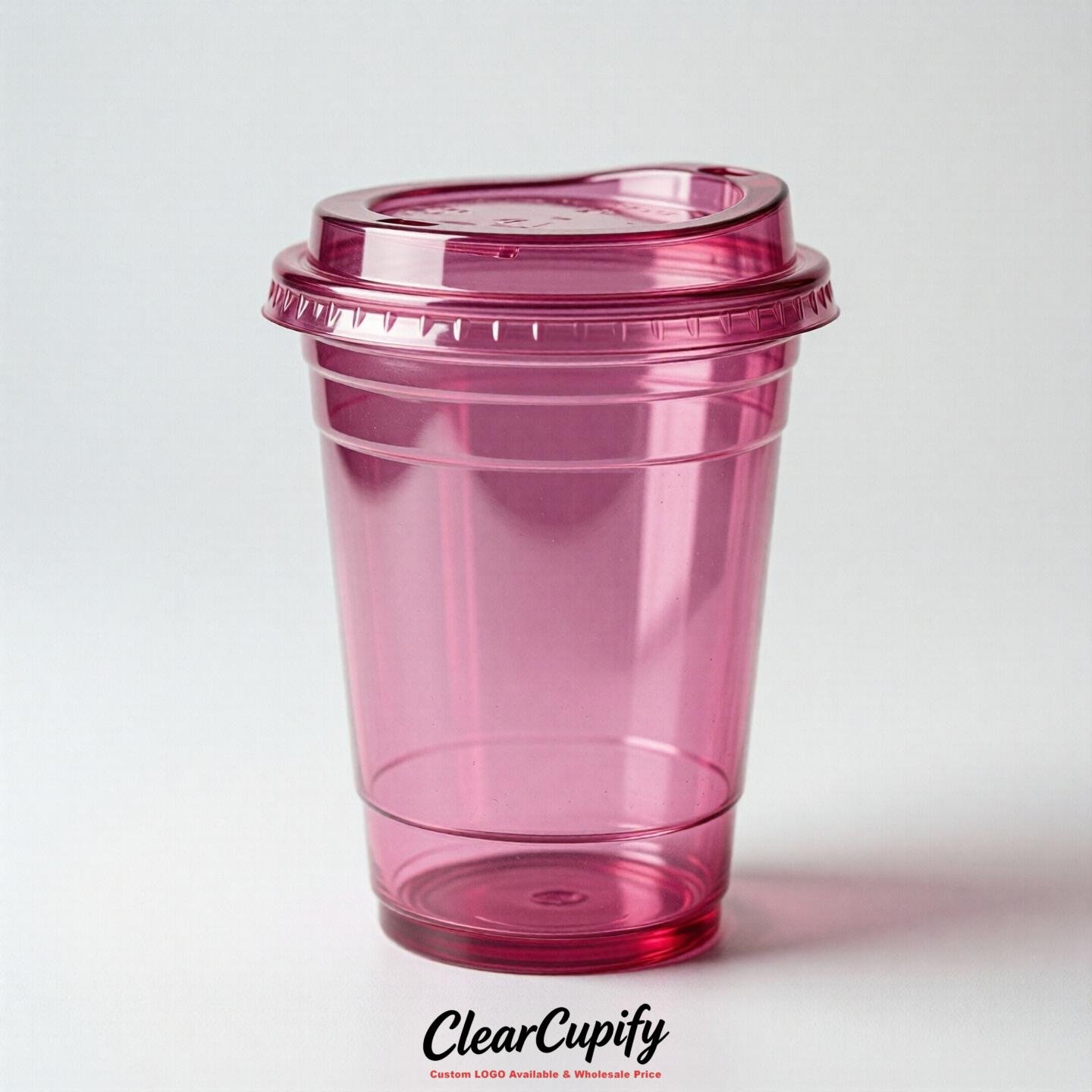 Blank Translucent Fuchsia Clear Plastic Cups with Lids - Choice of PET/PP/PLA