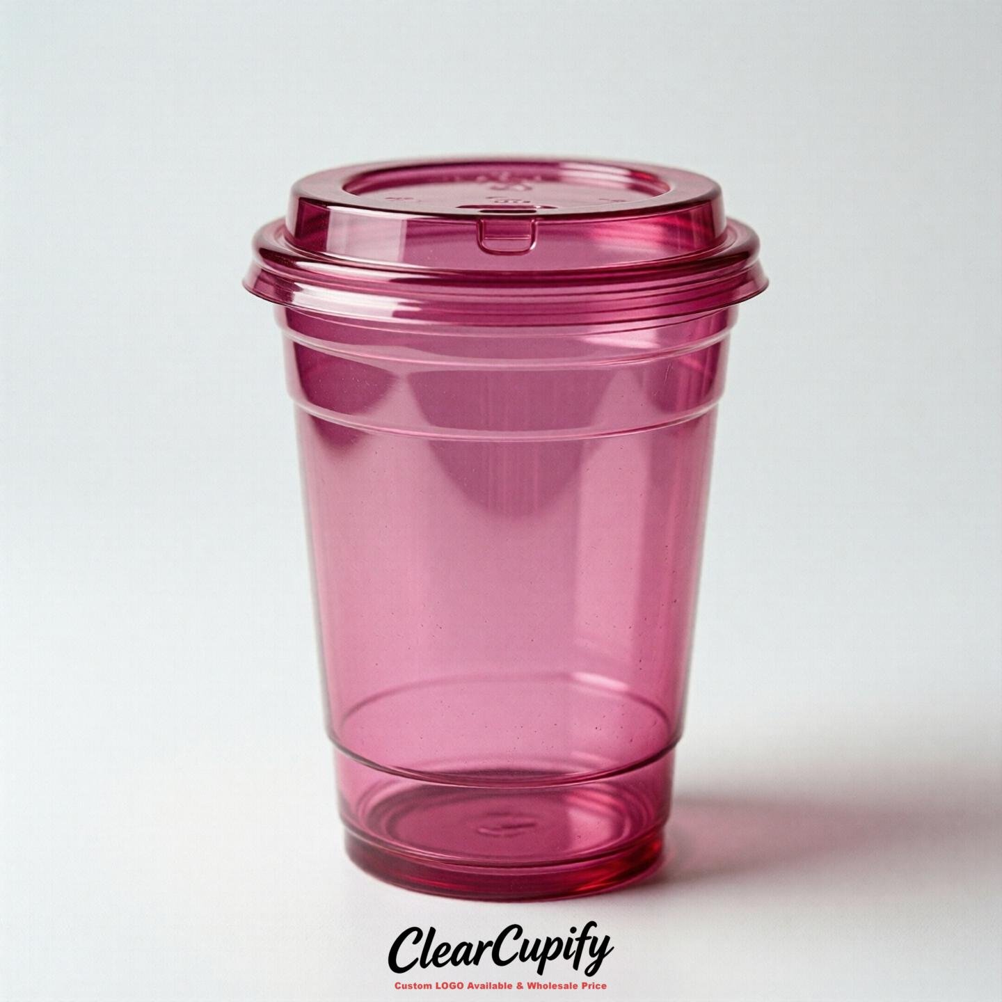Blank Translucent Fuchsia Clear Plastic Cups with Lids - Choice of PET/PP/PLA