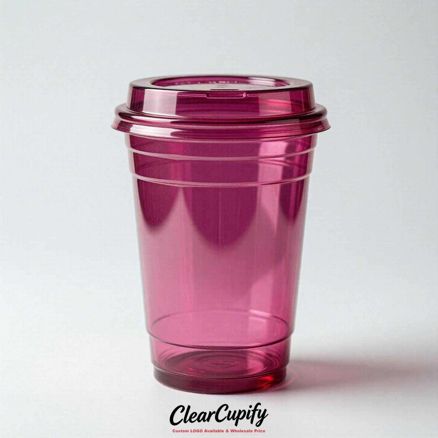 Blank Translucent Fuchsia Clear Plastic Cups with Lids - Choice of PET/PP/PLA