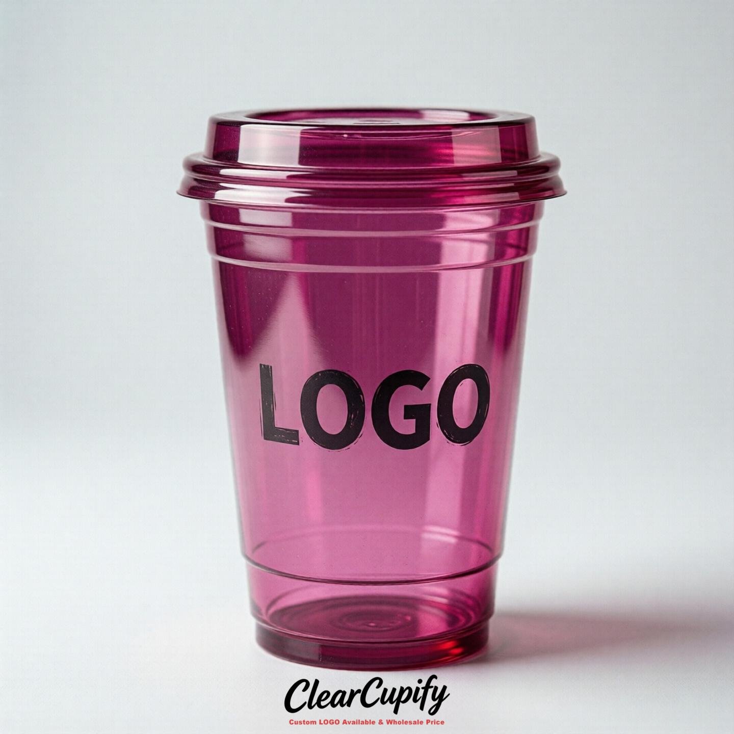 Fuchsia Clear Plastic Cups with Custom Logo 12oz / 16oz / 20oz / 24oz / 32oz