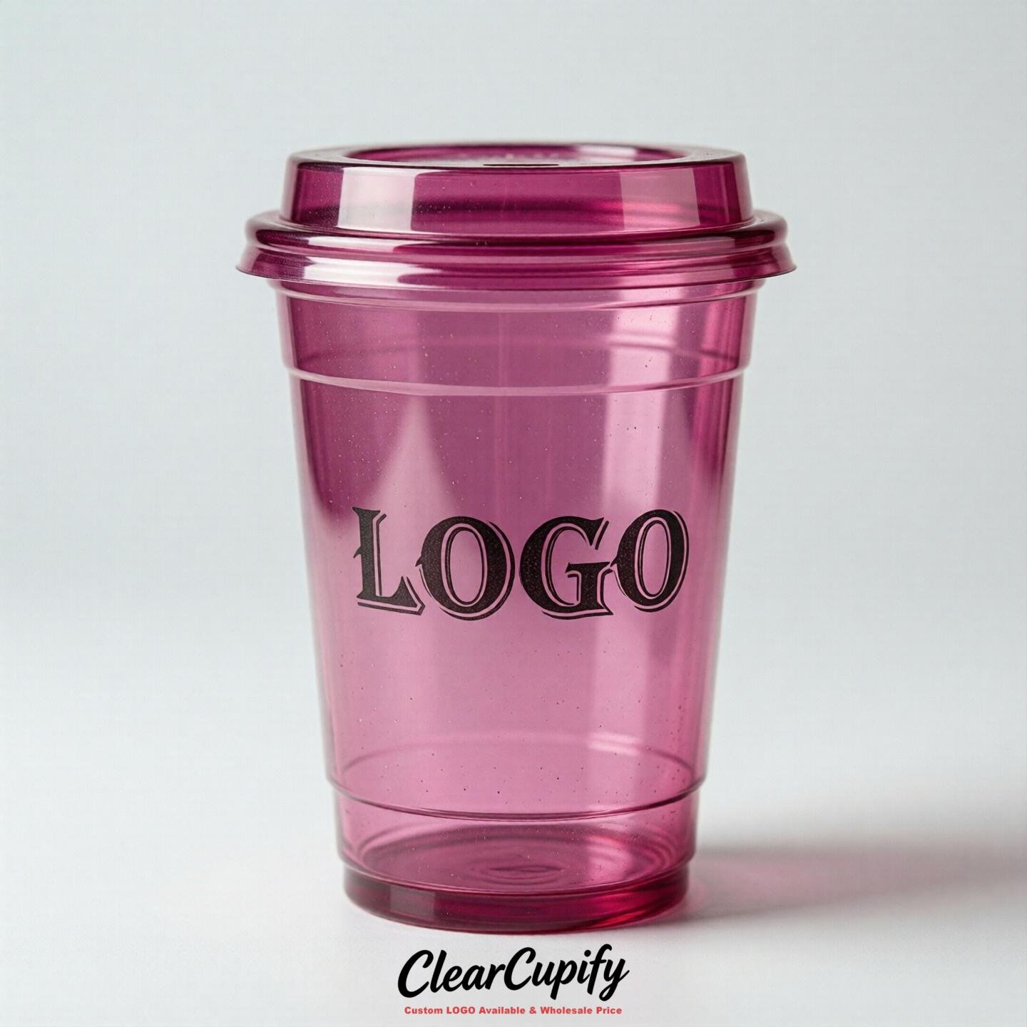 Fuchsia Clear Plastic Cups with Custom Logo 12oz / 16oz / 20oz / 24oz / 32oz