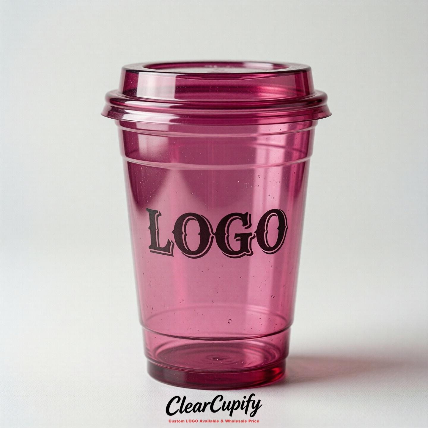 Fuchsia Clear Plastic Cups with Custom Logo 12oz / 16oz / 20oz / 24oz / 32oz