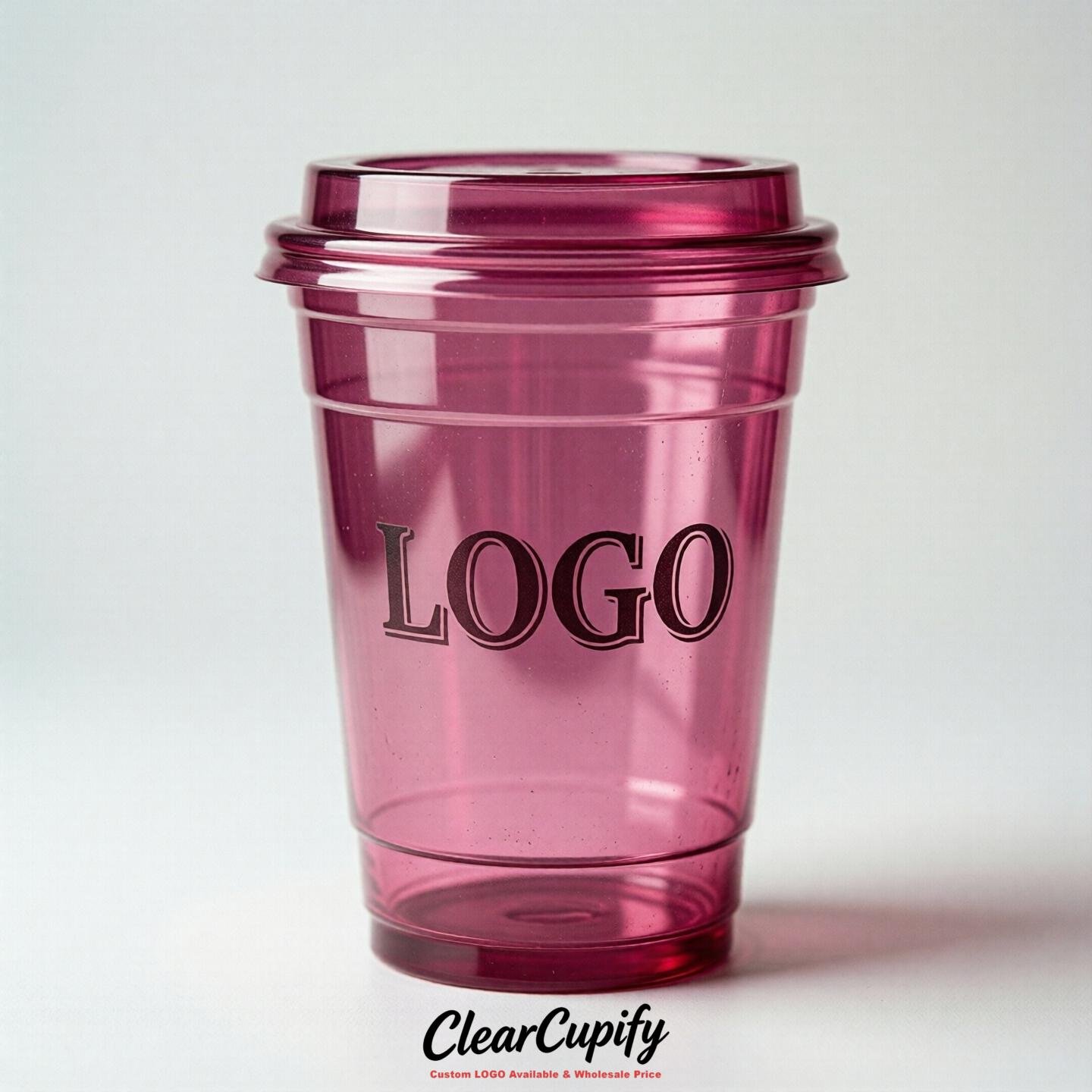Fuchsia Clear Plastic Cups with Custom Logo 12oz / 16oz / 20oz / 24oz / 32oz