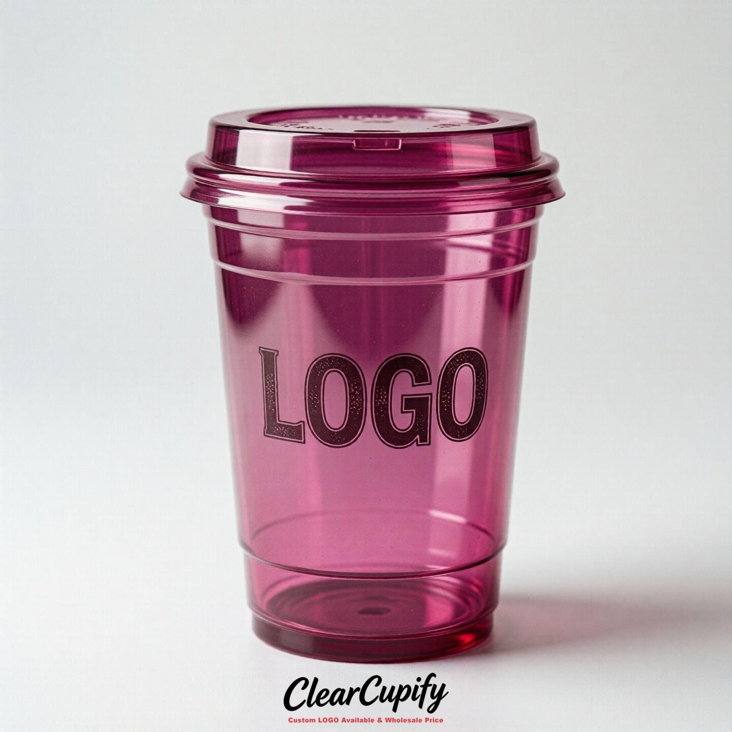Fuchsia Clear Plastic Cups with Custom Logo 12oz / 16oz / 20oz / 24oz / 32oz