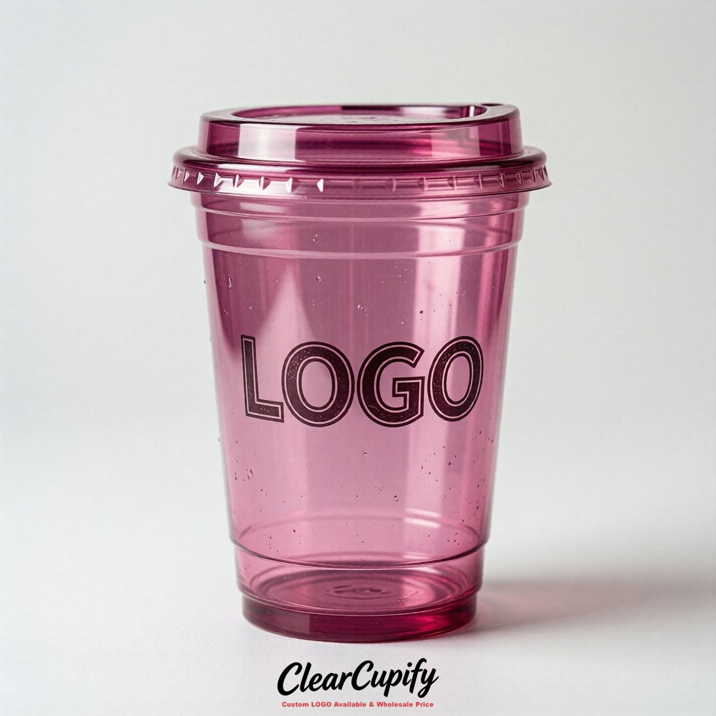 Fuchsia Clear Plastic Cups with Custom Logo 12oz / 16oz / 20oz / 24oz / 32oz