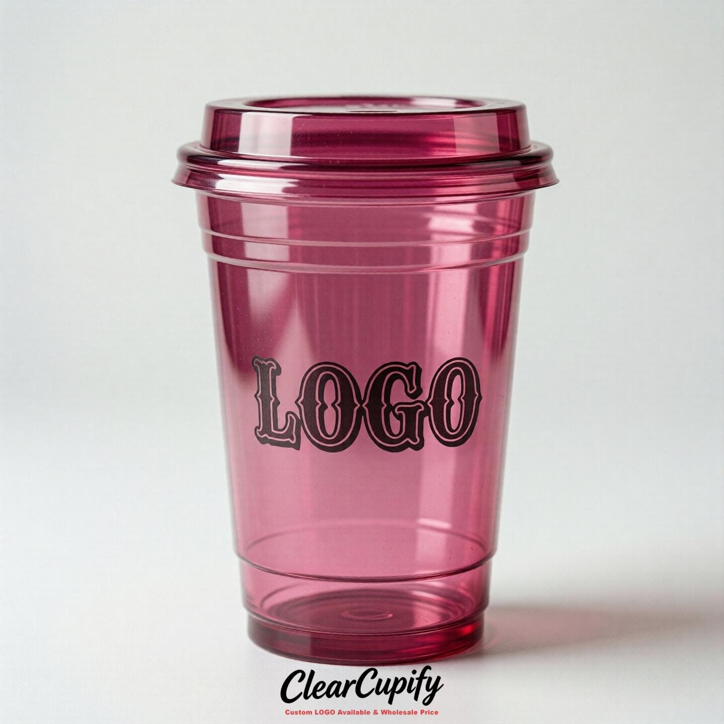 Fuchsia Clear Plastic Cups with Custom Logo 12oz / 16oz / 20oz / 24oz / 32oz